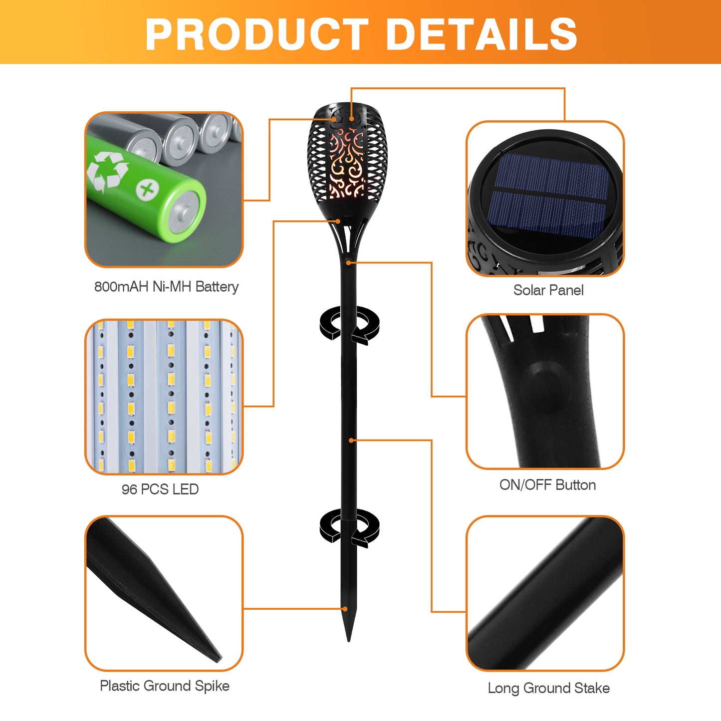 12 Pack Solar Torch Lights Outdoor 43", 96 LED Waterproof Landscape Garden Pathway Light with Vivid Dancing Flickering Flames, Auto On/Off Dusk to Dawn, Lawn Patio Yard Xmas Decoration