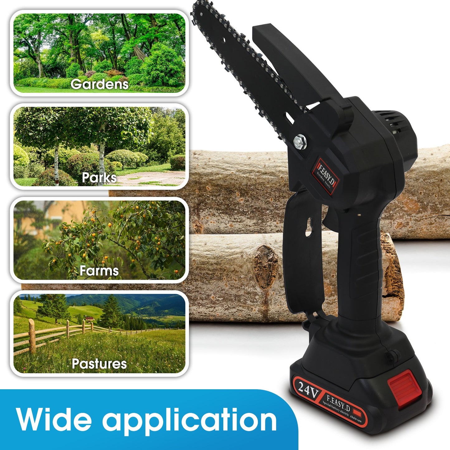 Cordless Pole Saw, Mini Chainsaw with Retractable Extension Rod and 2 Replaceable 24V Batteries for Tree Trimming