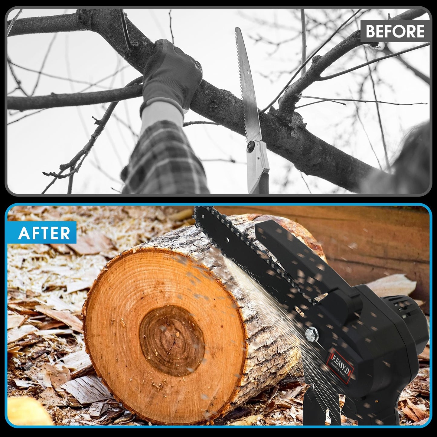 Cordless Pole Saw, Mini Chainsaw with Retractable Extension Rod and 2 Replaceable 24V Batteries for Tree Trimming