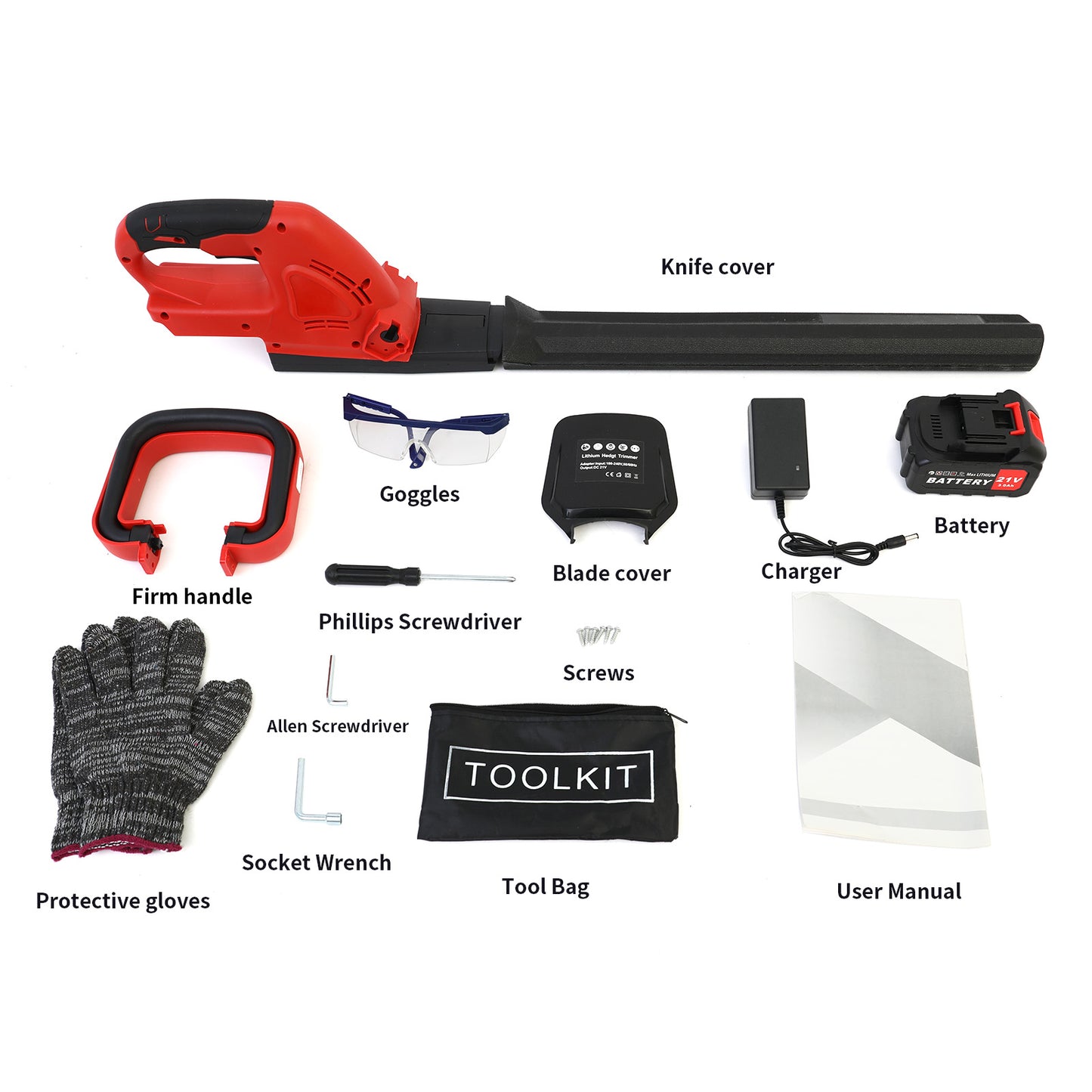 Baokaler 550W 21V Cordless Electric Hedge Trimmer with 3.0Ah Battery and Charger, for Shrub and Bush Cutting and Trimming