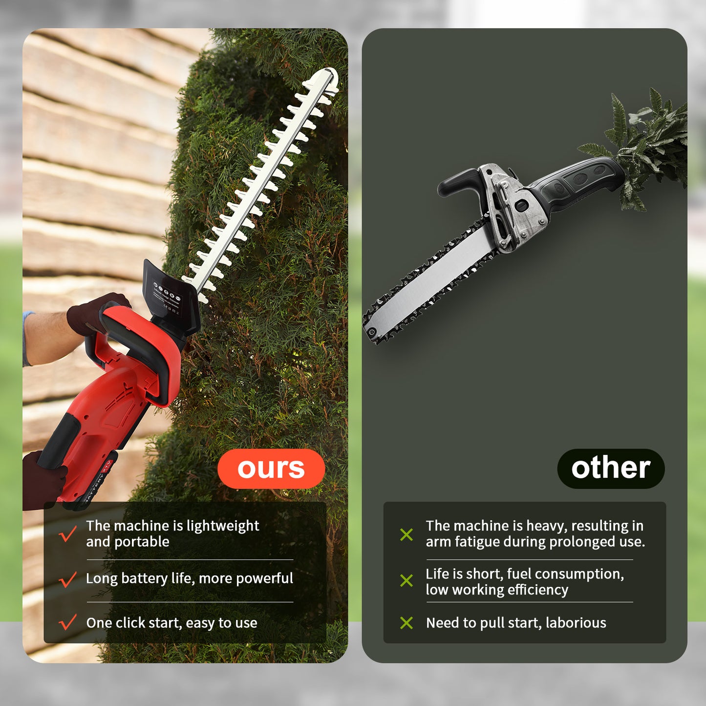 Baokaler 550W 21V Cordless Electric Hedge Trimmer with 3.0Ah Battery and Charger, for Shrub and Bush Cutting and Trimming
