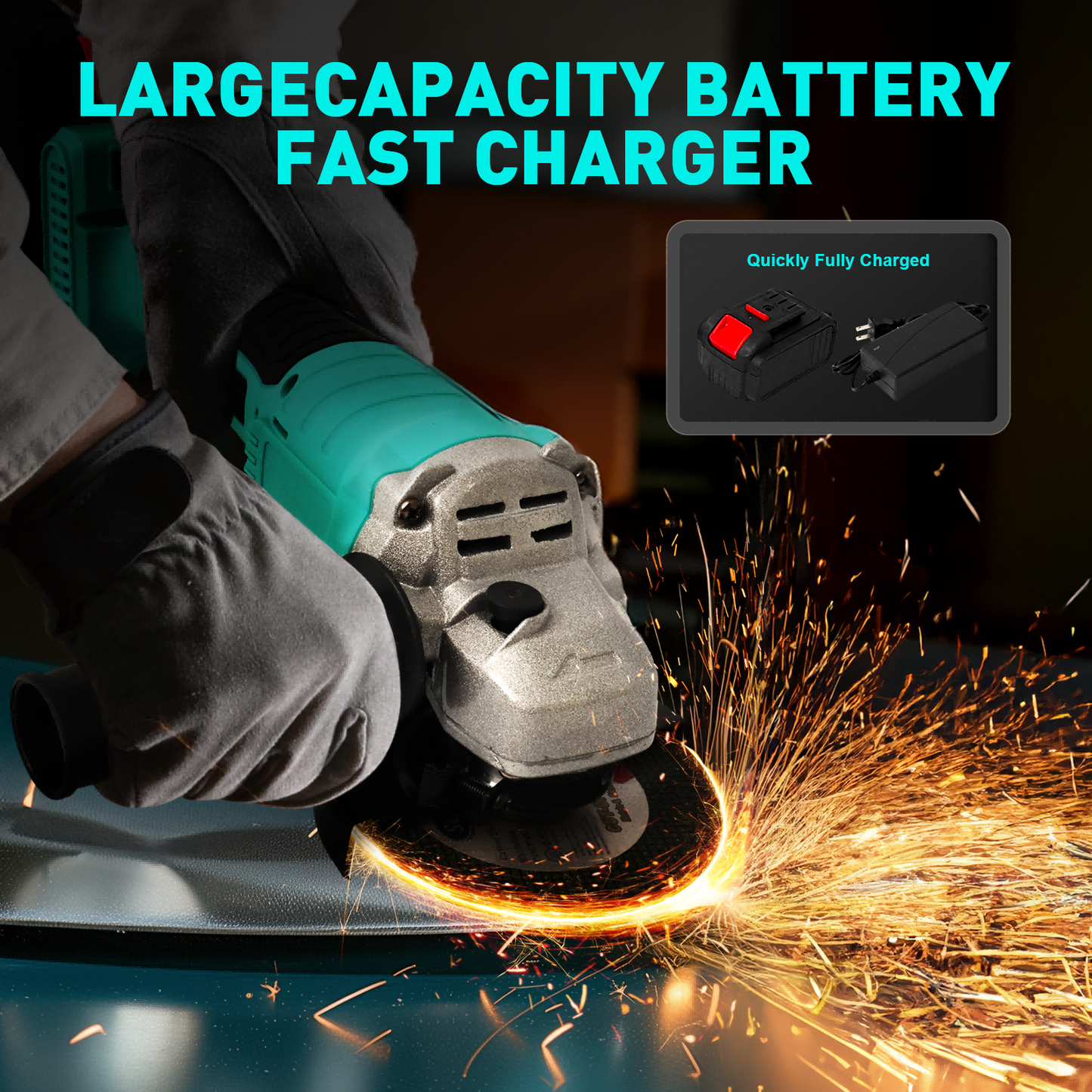 4" 21V 1500mah Electric Brushless Cordless Angle Grinder,Angle Grinder Tool Cutting Tool with 1 Batteries,Charger, and 3 Cutting Discs for Cutting, Polishing, Grinding, and Rust Removal