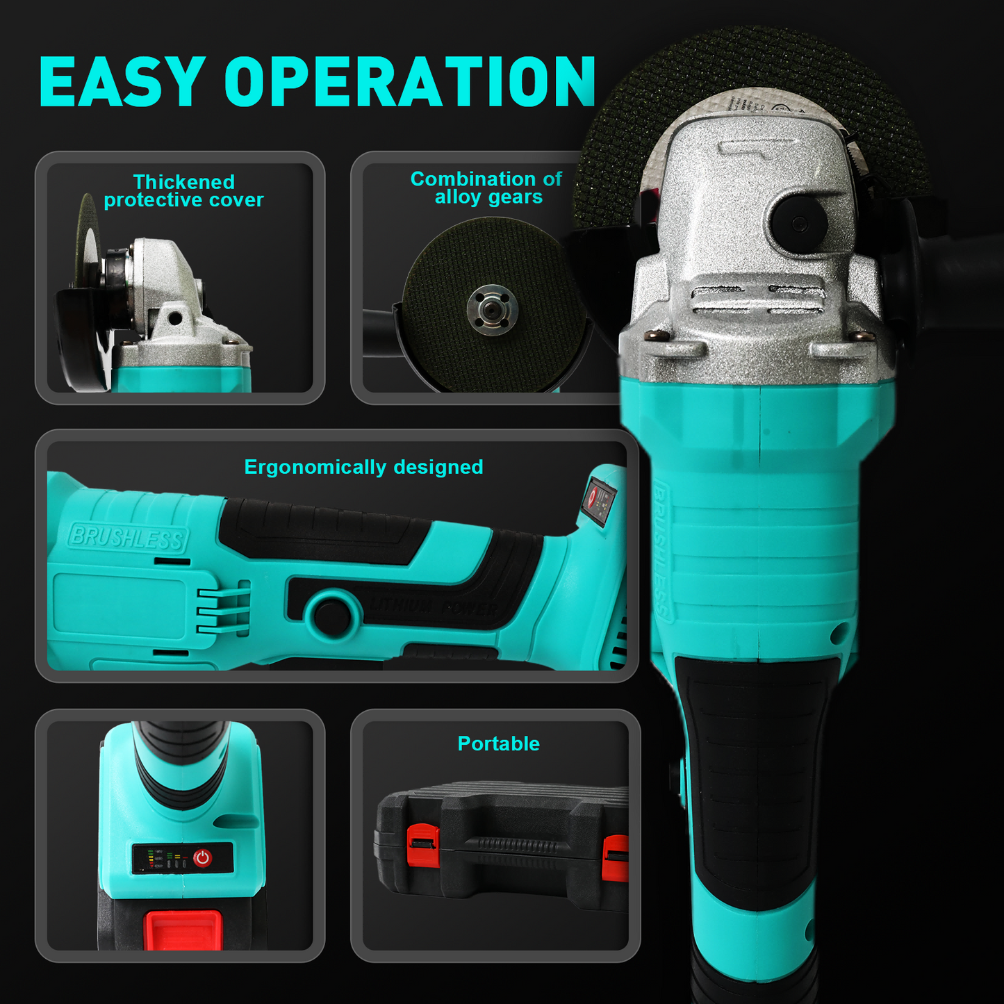 4" 21V 1500mah Electric Brushless Cordless Angle Grinder,Angle Grinder Tool Cutting Tool with 1 Batteries,Charger, and 3 Cutting Discs for Cutting, Polishing, Grinding, and Rust Removal