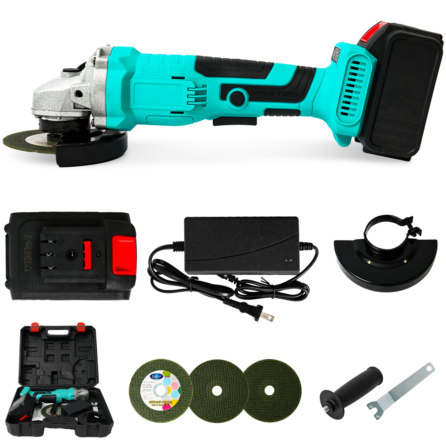 4" 21V 1500mah Electric Brushless Cordless Angle Grinder,Angle Grinder Tool Cutting Tool with 1 Batteries,Charger, and 3 Cutting Discs for Cutting, Polishing, Grinding, and Rust Removal