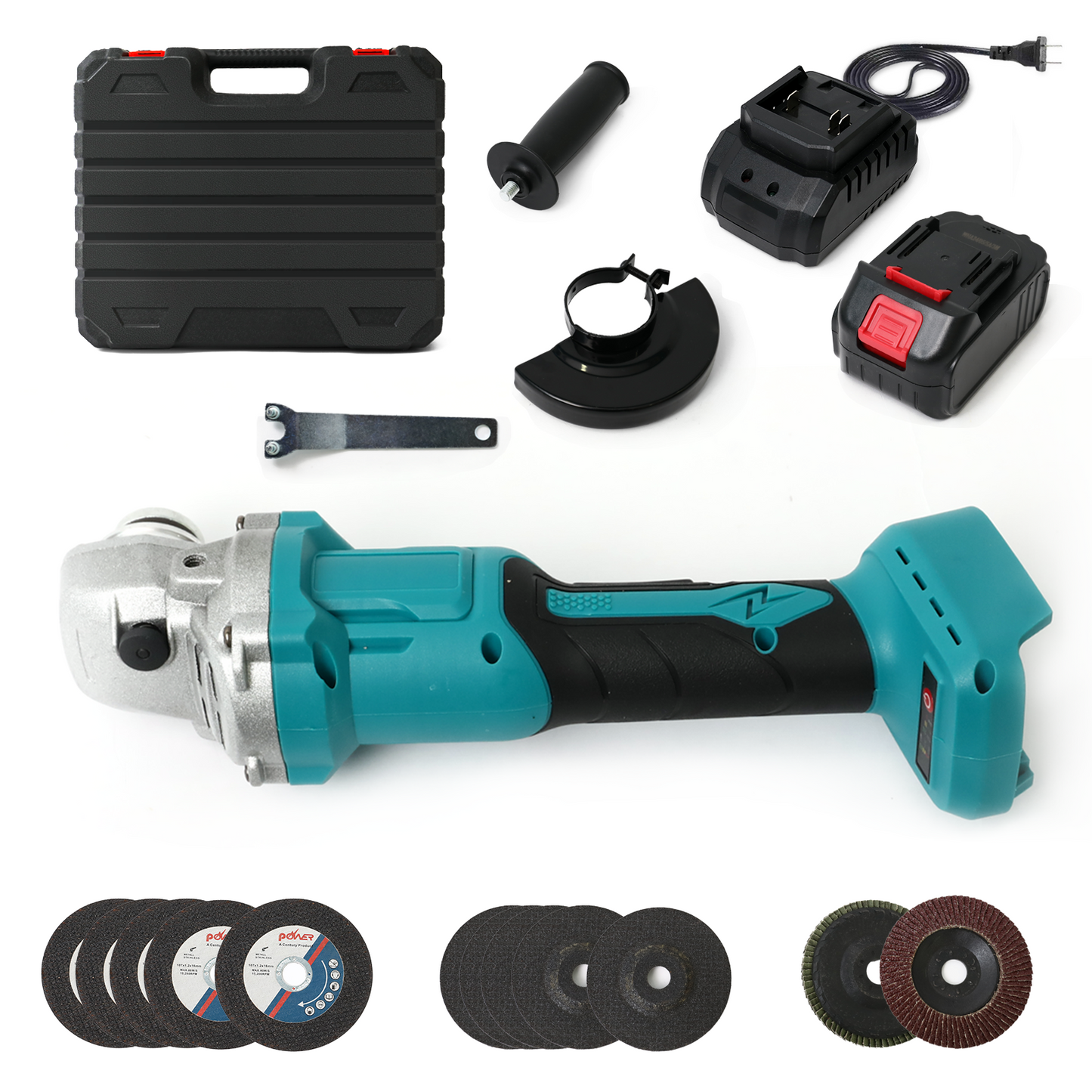 4" 21V 1500mah Electric Brushless Cordless Angle Grinder,Angle Grinder Tool Cutting Tool with 2 Batteries,Charger, and 3 Cutting Discs for Cutting, Polishing, Grinding, and Rust Removal