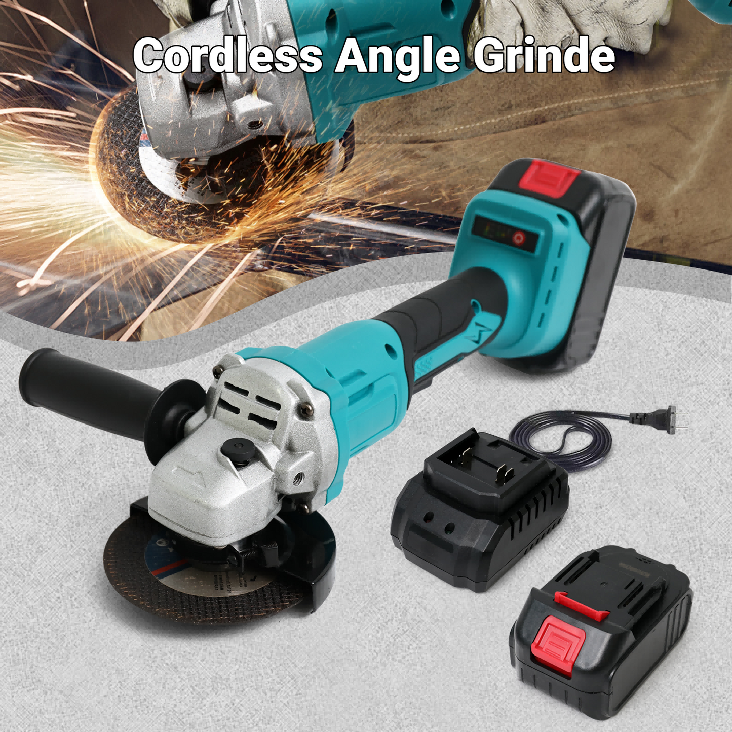 4" 21V 1500mah Electric Brushless Cordless Angle Grinder,Angle Grinder Tool Cutting Tool with 2 Batteries,Charger, and 3 Cutting Discs for Cutting, Polishing, Grinding, and Rust Removal