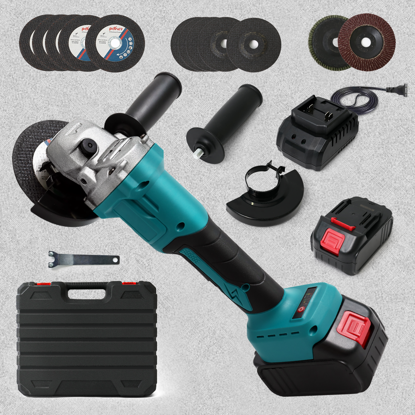 4" 21V 1500mah Electric Brushless Cordless Angle Grinder,Angle Grinder Tool Cutting Tool with 2 Batteries,Charger, and 3 Cutting Discs for Cutting, Polishing, Grinding, and Rust Removal