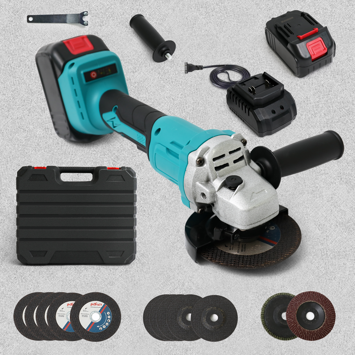 4" 21V 1500mah Electric Brushless Cordless Angle Grinder,Angle Grinder Tool Cutting Tool with 2 Batteries,Charger, and 3 Cutting Discs for Cutting, Polishing, Grinding, and Rust Removal