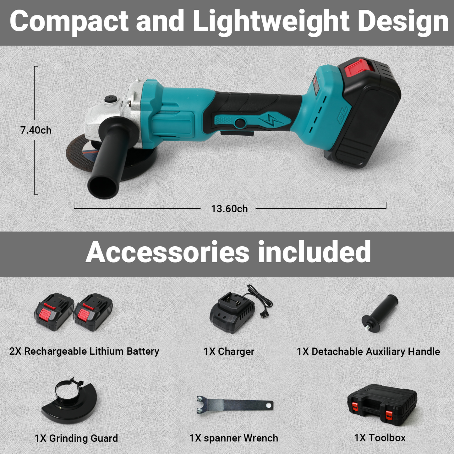 4" 21V 1500mah Electric Brushless Cordless Angle Grinder,Angle Grinder Tool Cutting Tool with 2 Batteries,Charger, and 3 Cutting Discs for Cutting, Polishing, Grinding, and Rust Removal