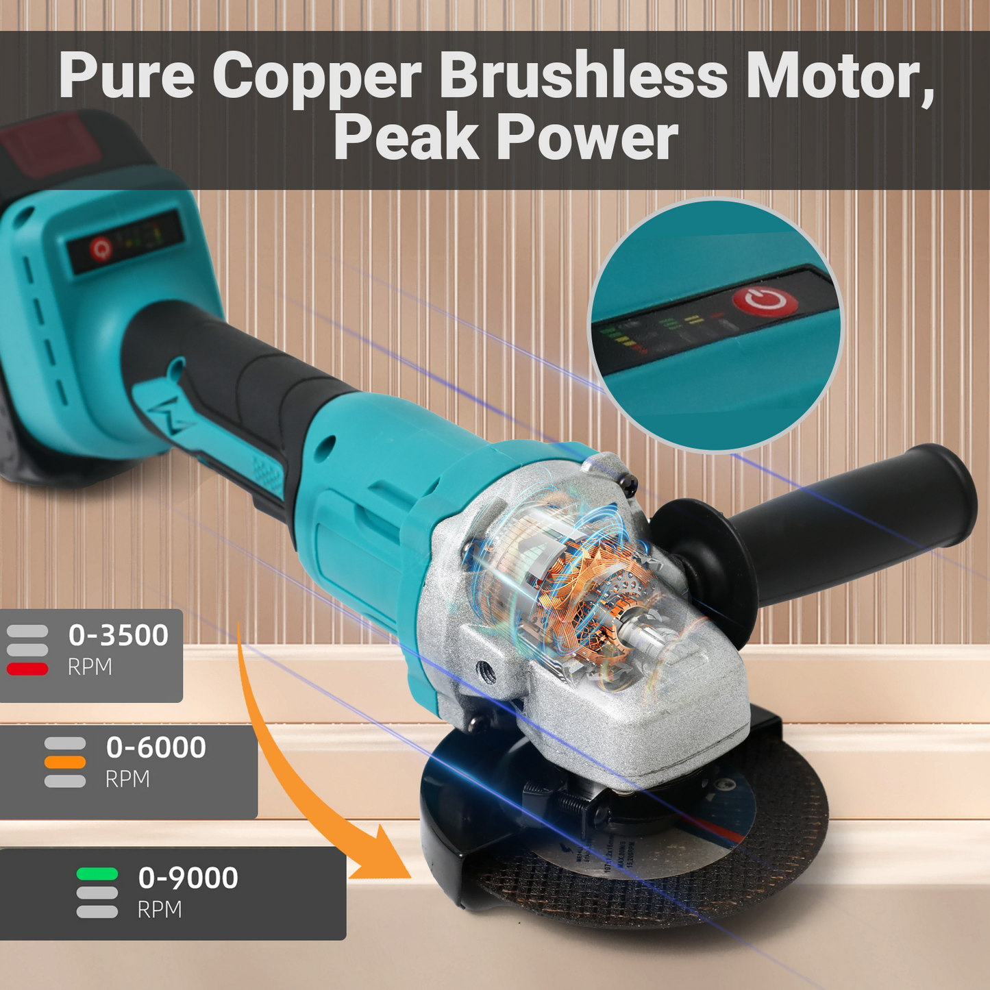 4" 21V 1500mah Electric Brushless Cordless Angle Grinder,Angle Grinder Tool Cutting Tool with 2 Batteries,Charger, and 3 Cutting Discs for Cutting, Polishing, Grinding, and Rust Removal