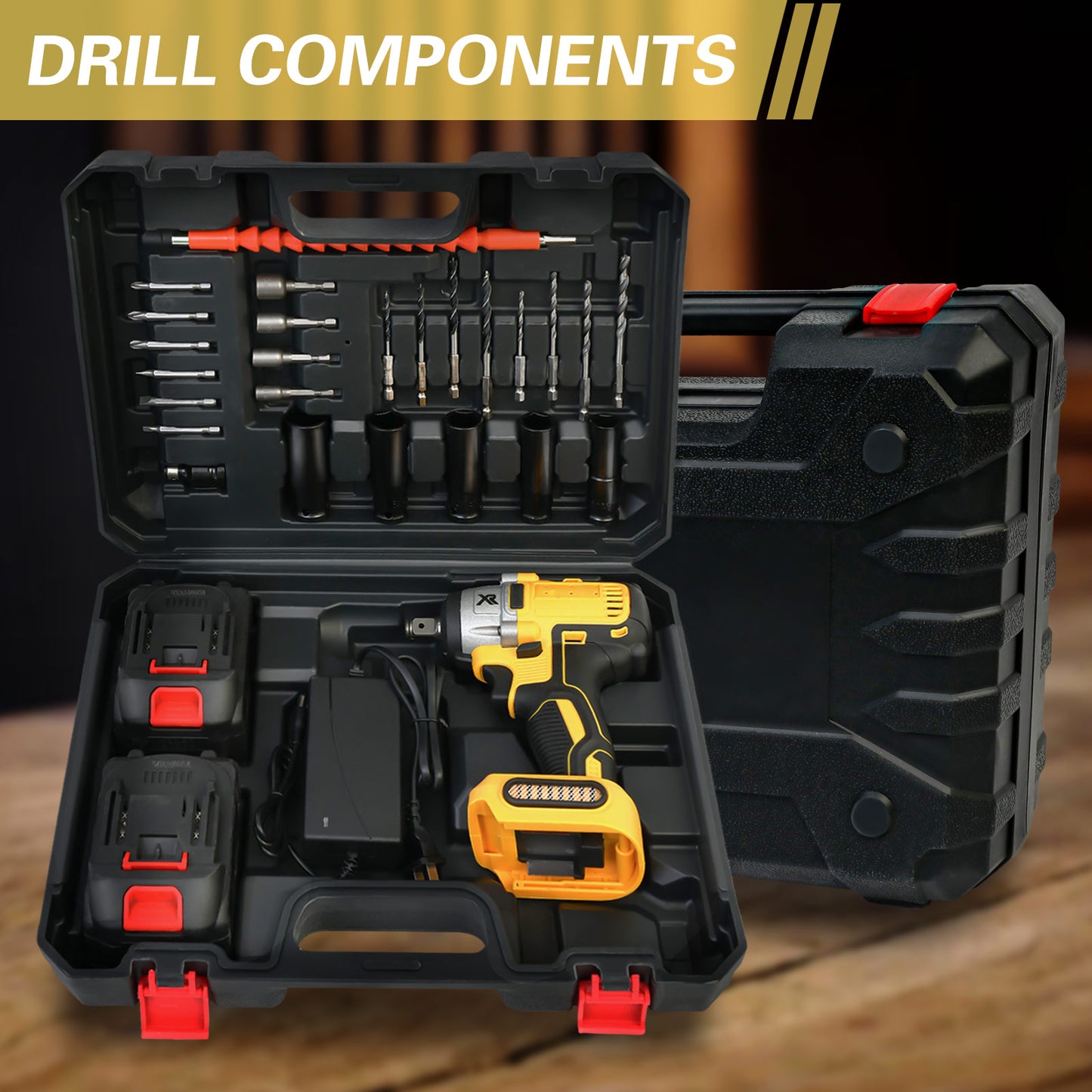 CATGOOD 20V Cordless Impact Wrench with 2 Batteries, 1/2" Brushless Impact Drill, Max Torque 280 ft lbs (380N.m), 30 Pcs Tool Set for Home, Yellow