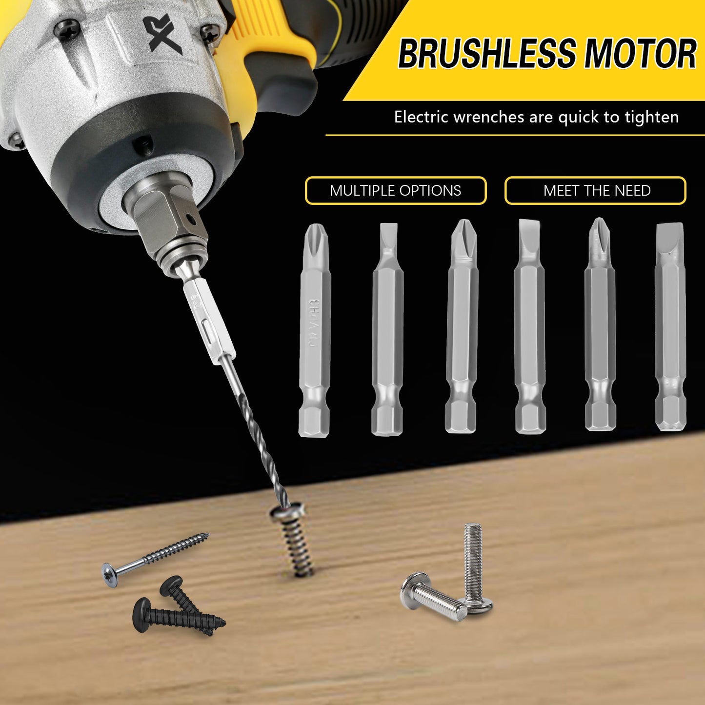 CATGOOD 20V Cordless Impact Wrench with 2 Batteries, 1/2" Brushless Impact Drill, Max Torque 280 ft lbs (380N.m), 30 Pcs Tool Set for Home, Yellow