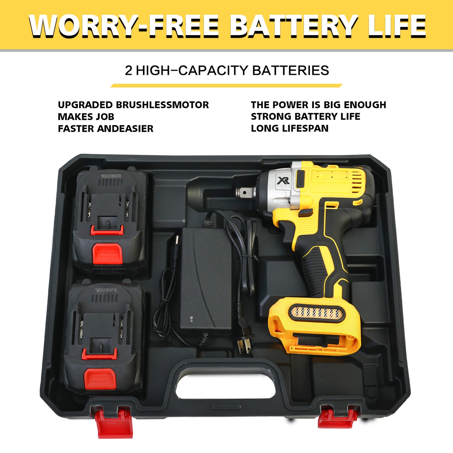 CATGOOD 20V Cordless Impact Wrench with 2 Batteries, 1/2" Brushless Impact Drill, Max Torque 280 ft lbs (380N.m), 30 Pcs Tool Set for Home, Yellow