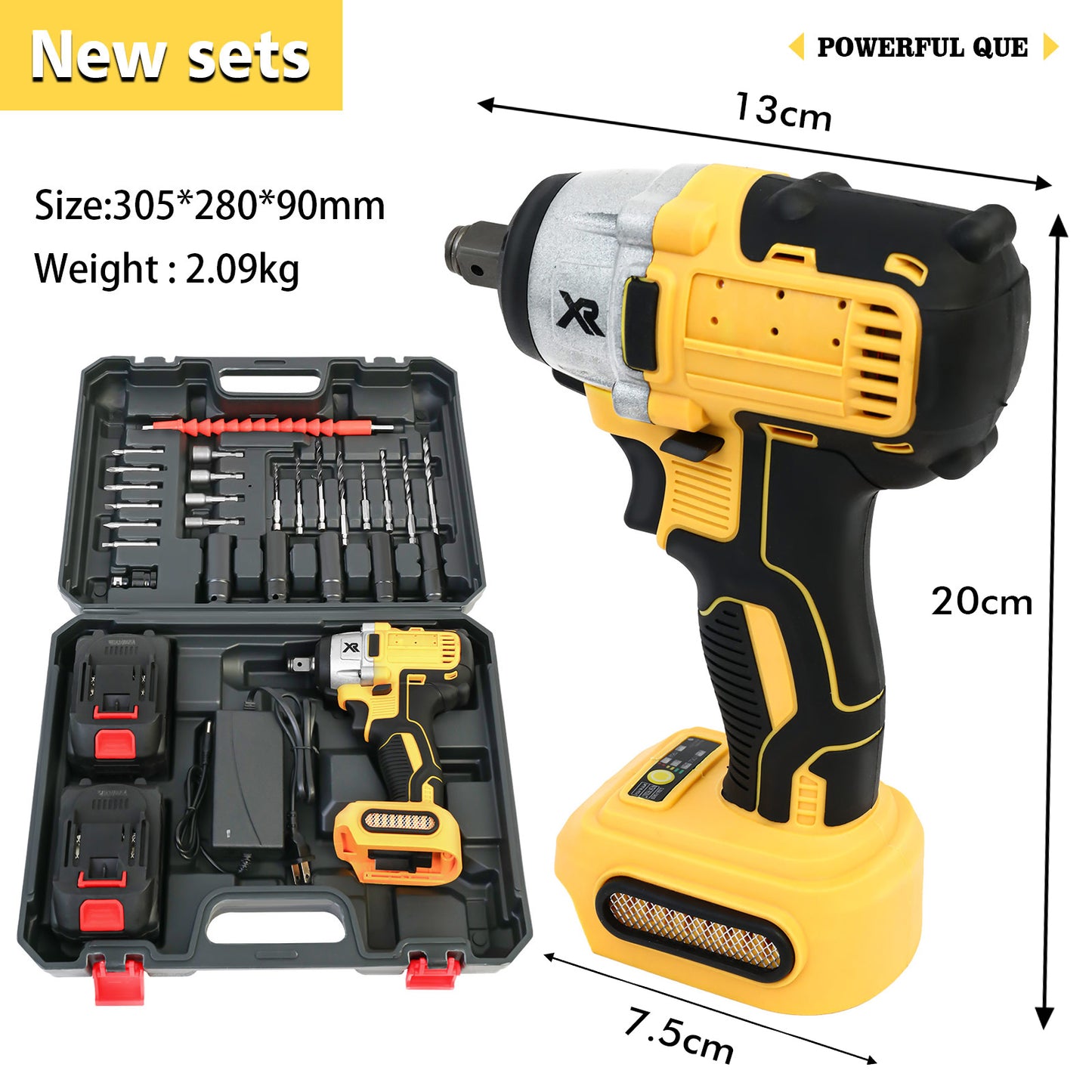 CATGOOD 20V Cordless Impact Wrench with 2 Batteries, 1/2" Brushless Impact Drill, Max Torque 280 ft lbs (380N.m), 30 Pcs Tool Set for Home, Yellow