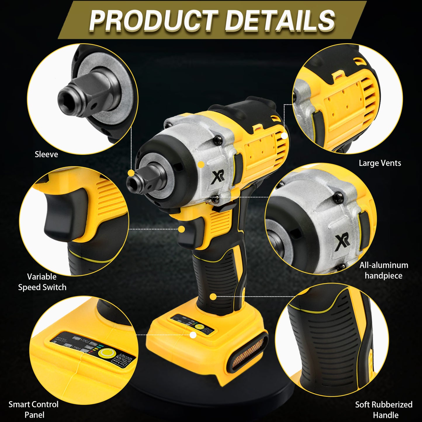 CATGOOD 20V Cordless Impact Wrench with 2 Batteries, 1/2" Brushless Impact Drill, Max Torque 280 ft lbs (380N.m), 30 Pcs Tool Set for Home, Yellow