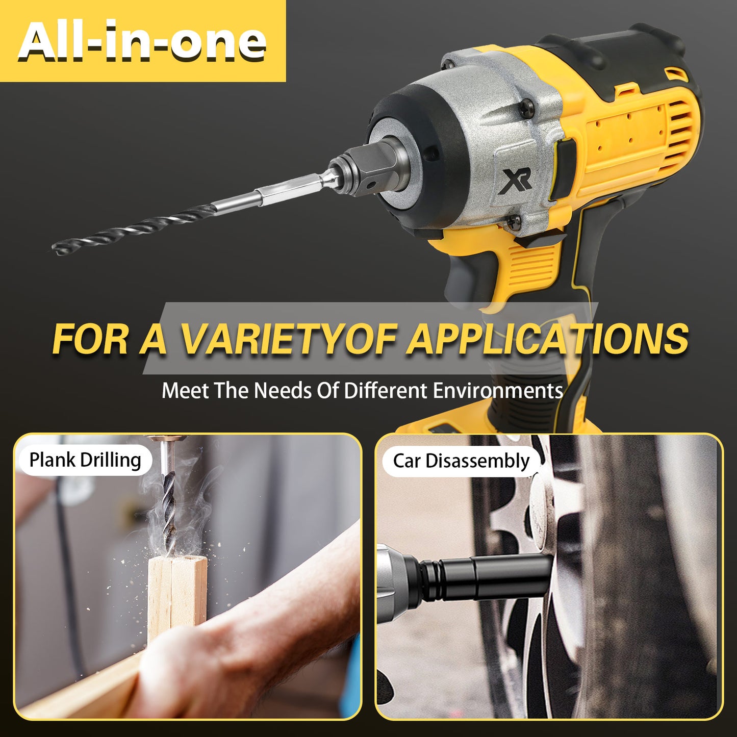 CATGOOD 20V Cordless Impact Wrench with 2 Batteries, 1/2" Brushless Impact Drill, Max Torque 280 ft lbs (380N.m), 30 Pcs Tool Set for Home, Yellow