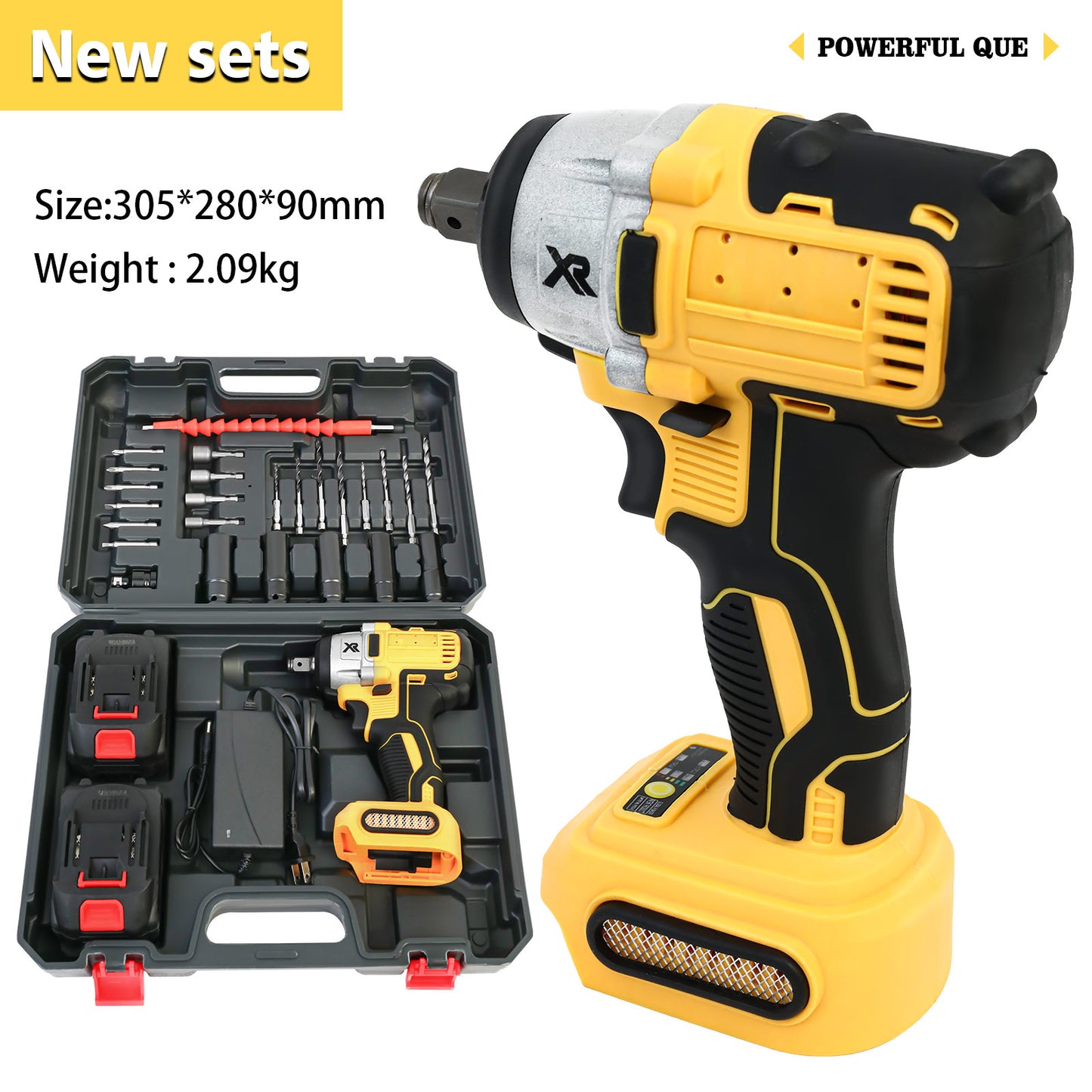CATGOOD 20V Cordless Impact Wrench with 2 Batteries, 1/2" Brushless Impact Drill, Max Torque 280 ft lbs (380N.m), 30 Pcs Tool Set for Home, Yellow