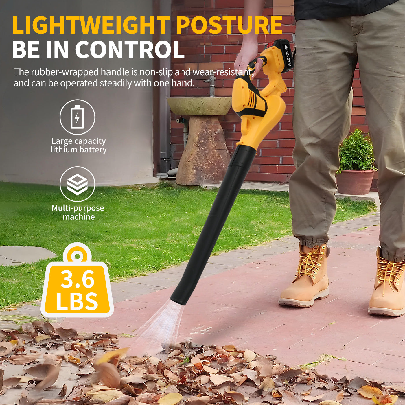 CATGOOD Cordless Leaf Blower, 21V Leaf Blower with 2 Batteries and Charger, 3.0Ah Electric Leaf Blowers for Lawn Care, Patio, Blowing Leaves