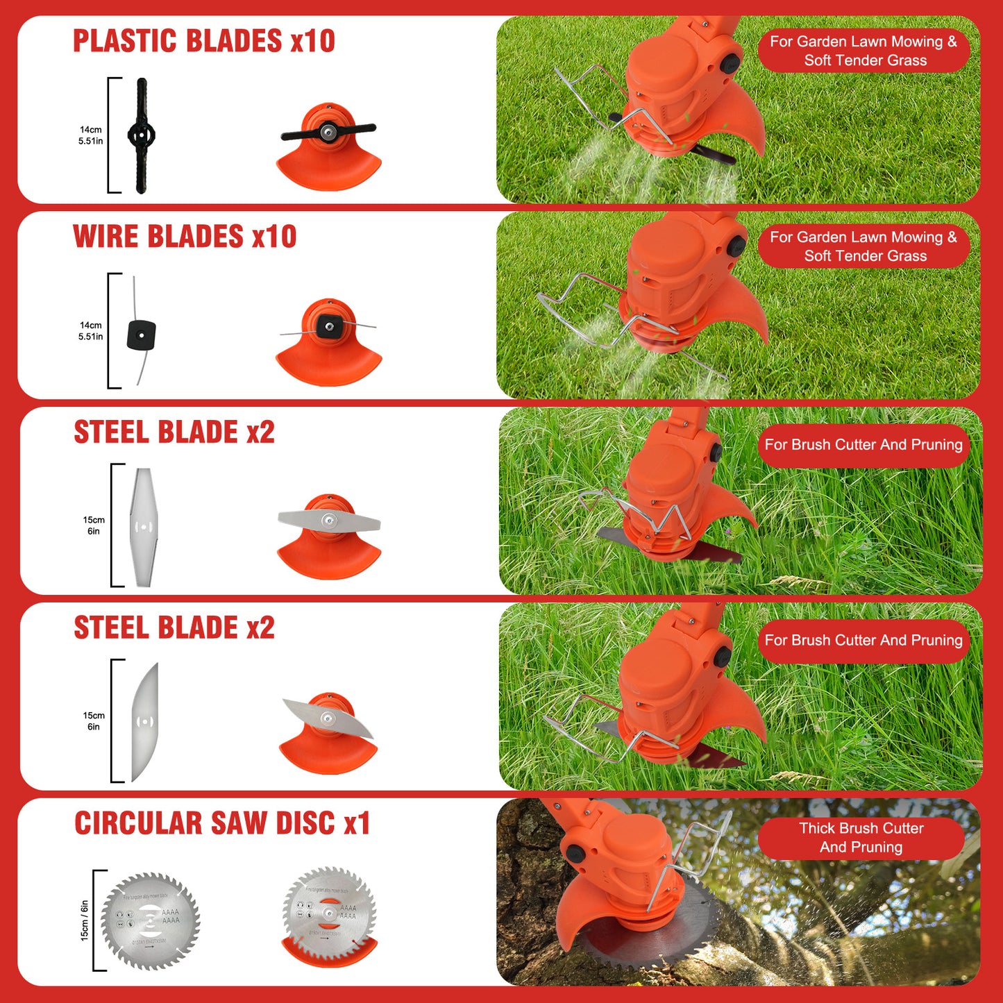 Electric?Weed?Trimmer?24V-2×2000mAh?Cordless?Design-?Low?Noise?Weed?Wacker?for?Lawns?Garden?&?Patio?(Orange)
