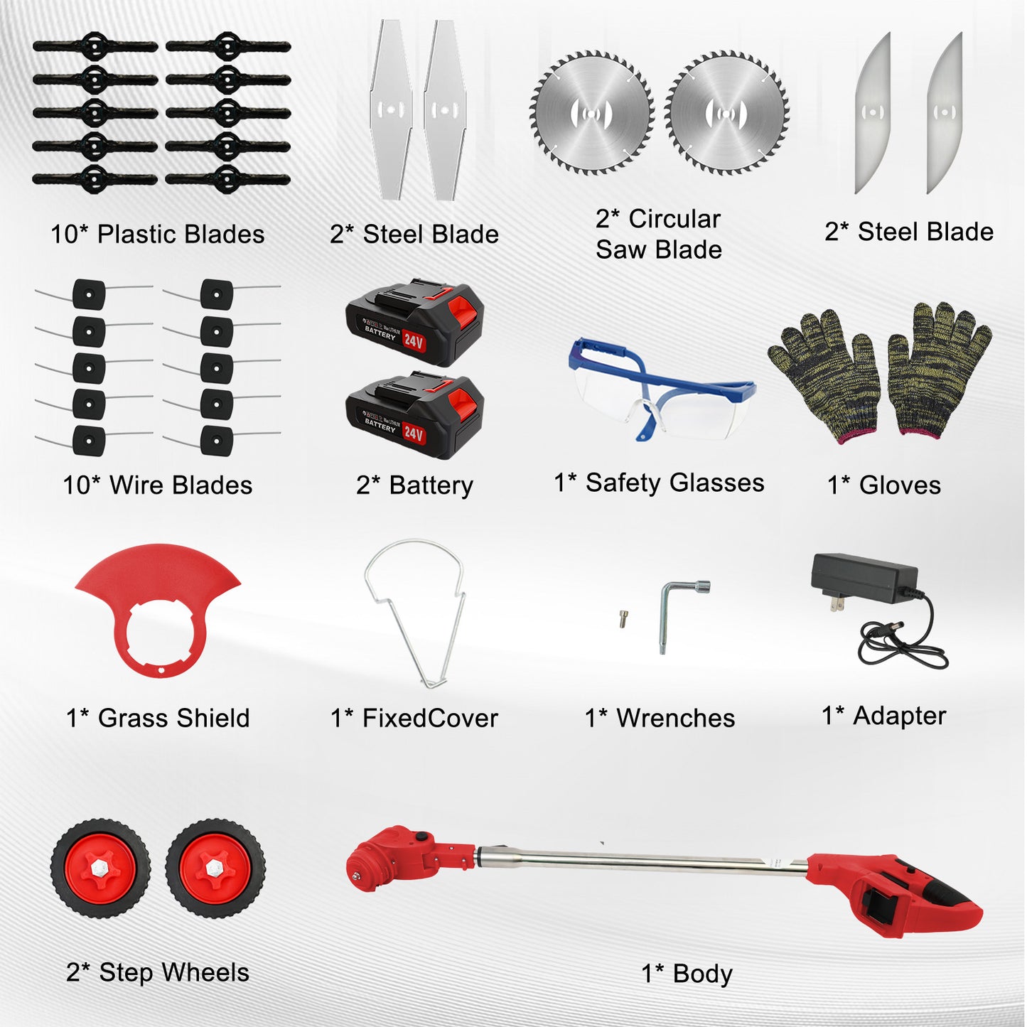 Battery?Powered?Weed?Trimmer-24V?650W?Electric?Grass?Cutting?Machine?with?2PCS?Batteries?2000mAh-Lightweight?for?Garden?&?Lawn?Edging?(Red)