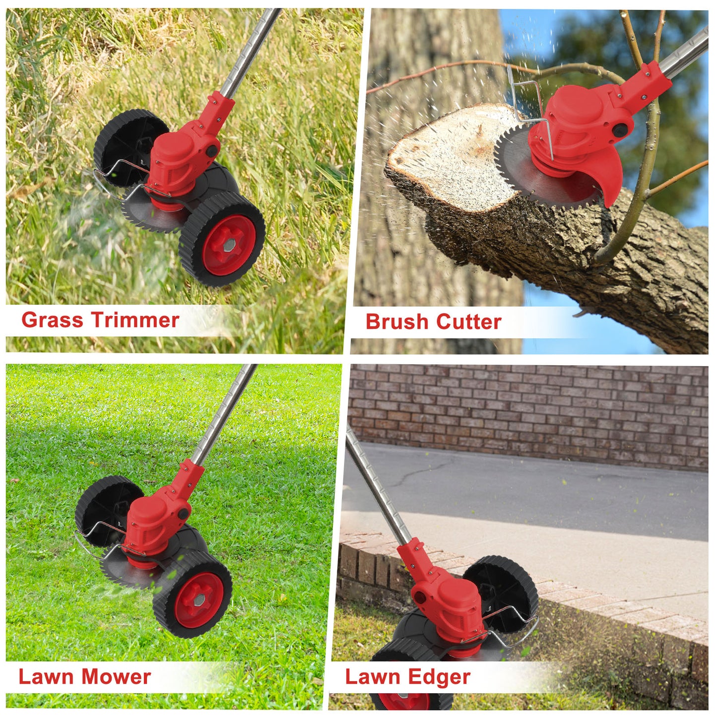 Battery?Powered?Weed?Trimmer-24V?650W?Electric?Grass?Cutting?Machine?with?2PCS?Batteries?2000mAh-Lightweight?for?Garden?&?Lawn?Edging?(Red)