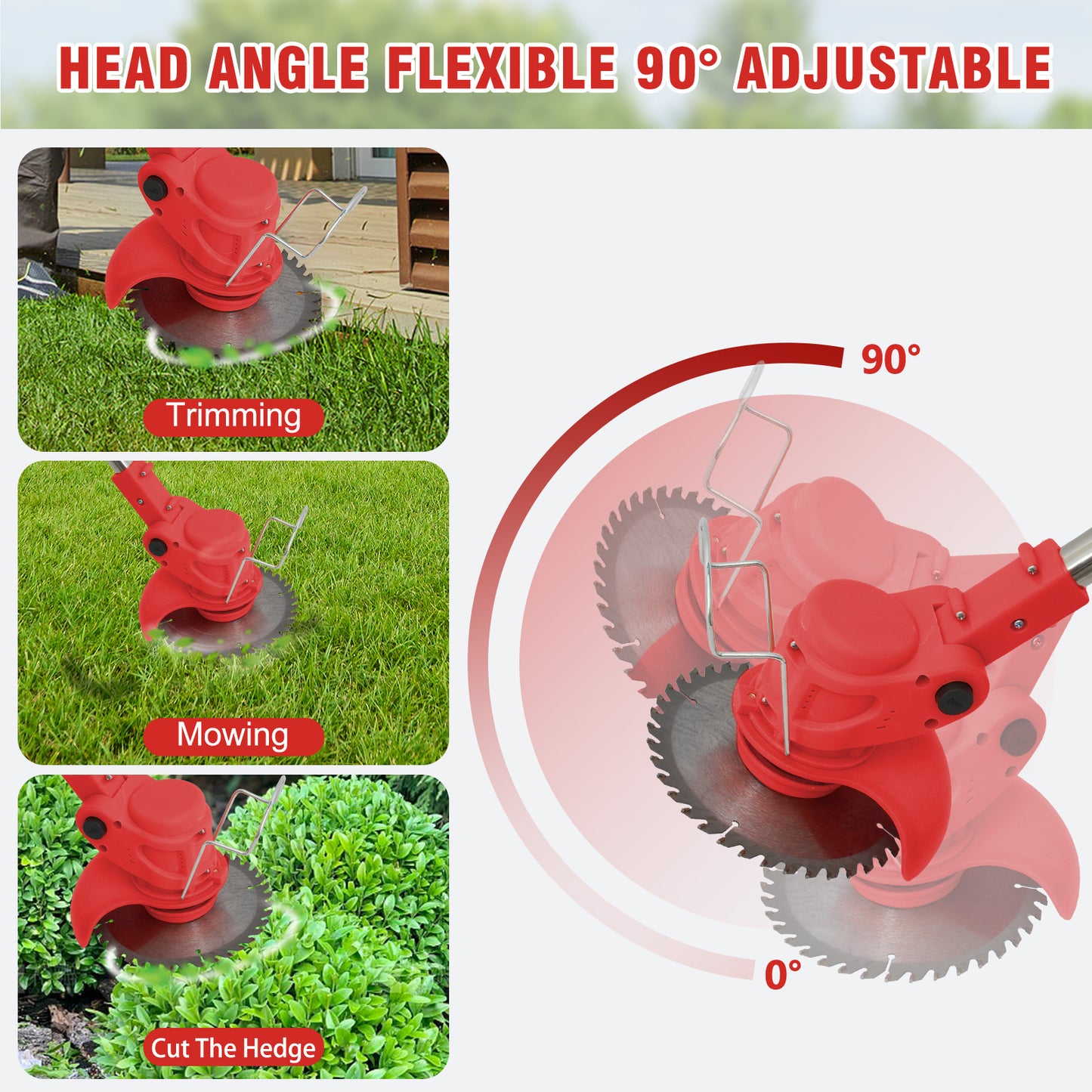 Battery?Powered?Weed?Trimmer-24V?650W?Electric?Grass?Cutting?Machine?with?2PCS?Batteries?2000mAh-Lightweight?for?Garden?&?Lawn?Edging?(Red)