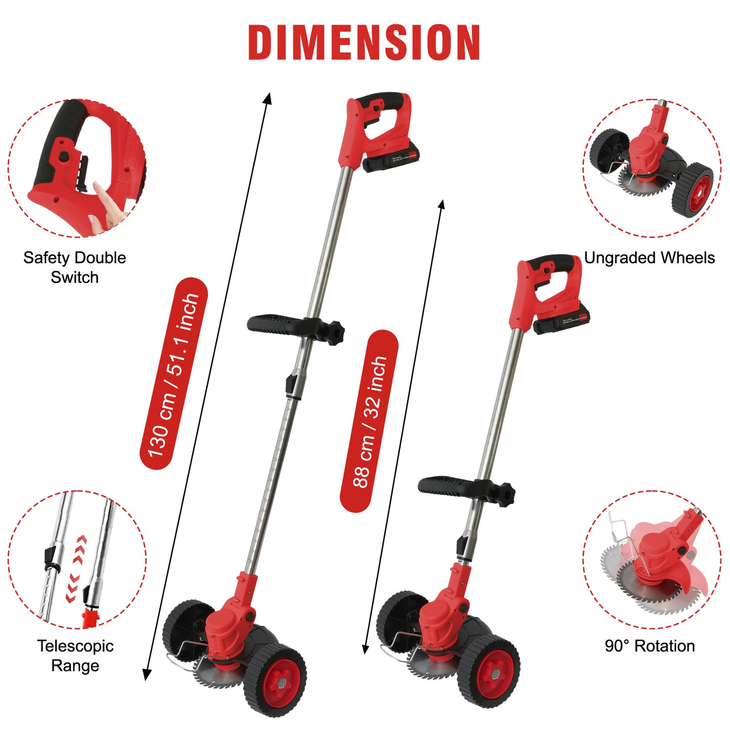 Battery?Powered?Weed?Trimmer-24V?650W?Electric?Grass?Cutting?Machine?with?2PCS?Batteries?2000mAh-Lightweight?for?Garden?&?Lawn?Edging?(Red)
