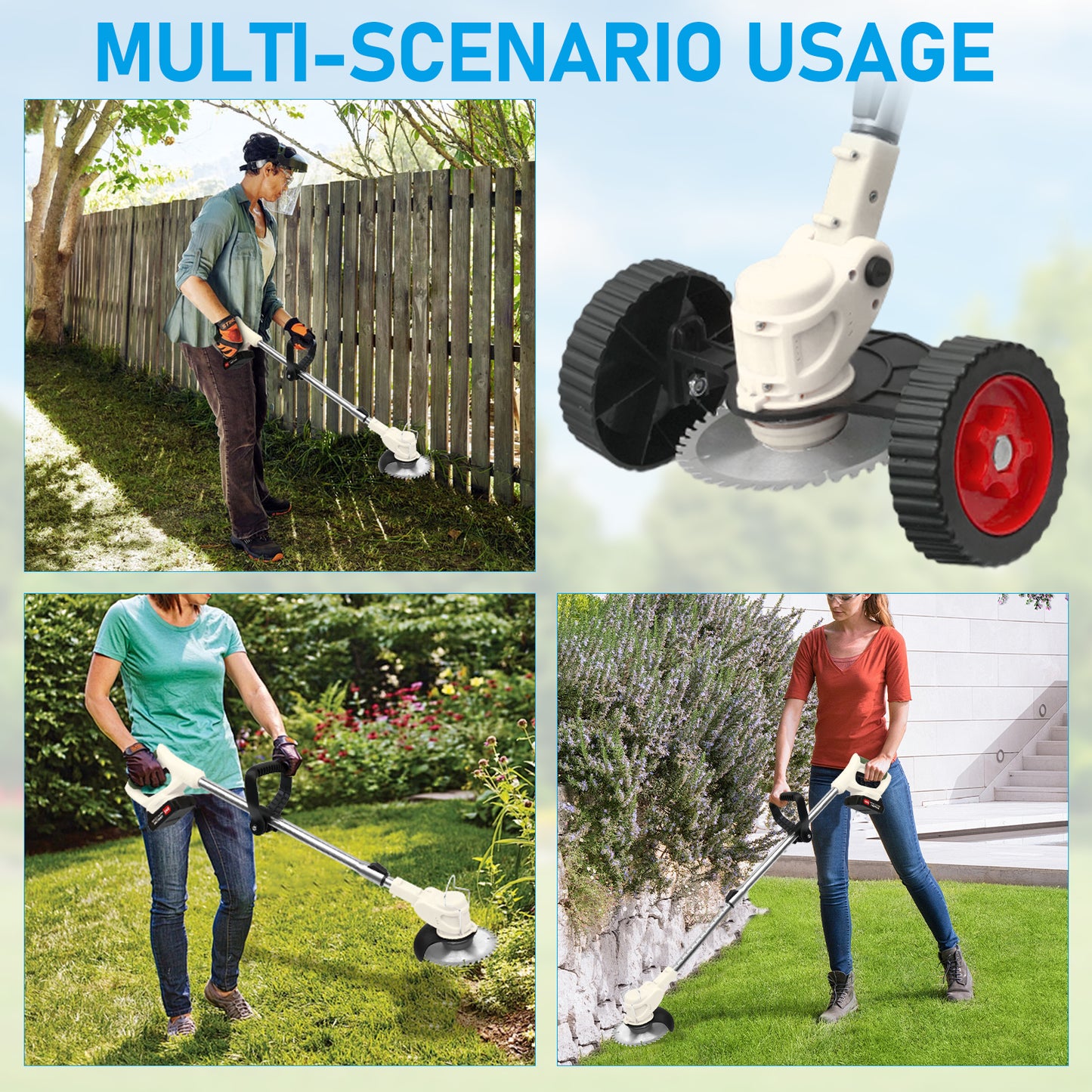 Weed?Trimmer?Cordless?with?Dual?Batteries-2000mAh?Weed?Wacker?for?Small?Yards?&?Patio?Cleanup?(White)
