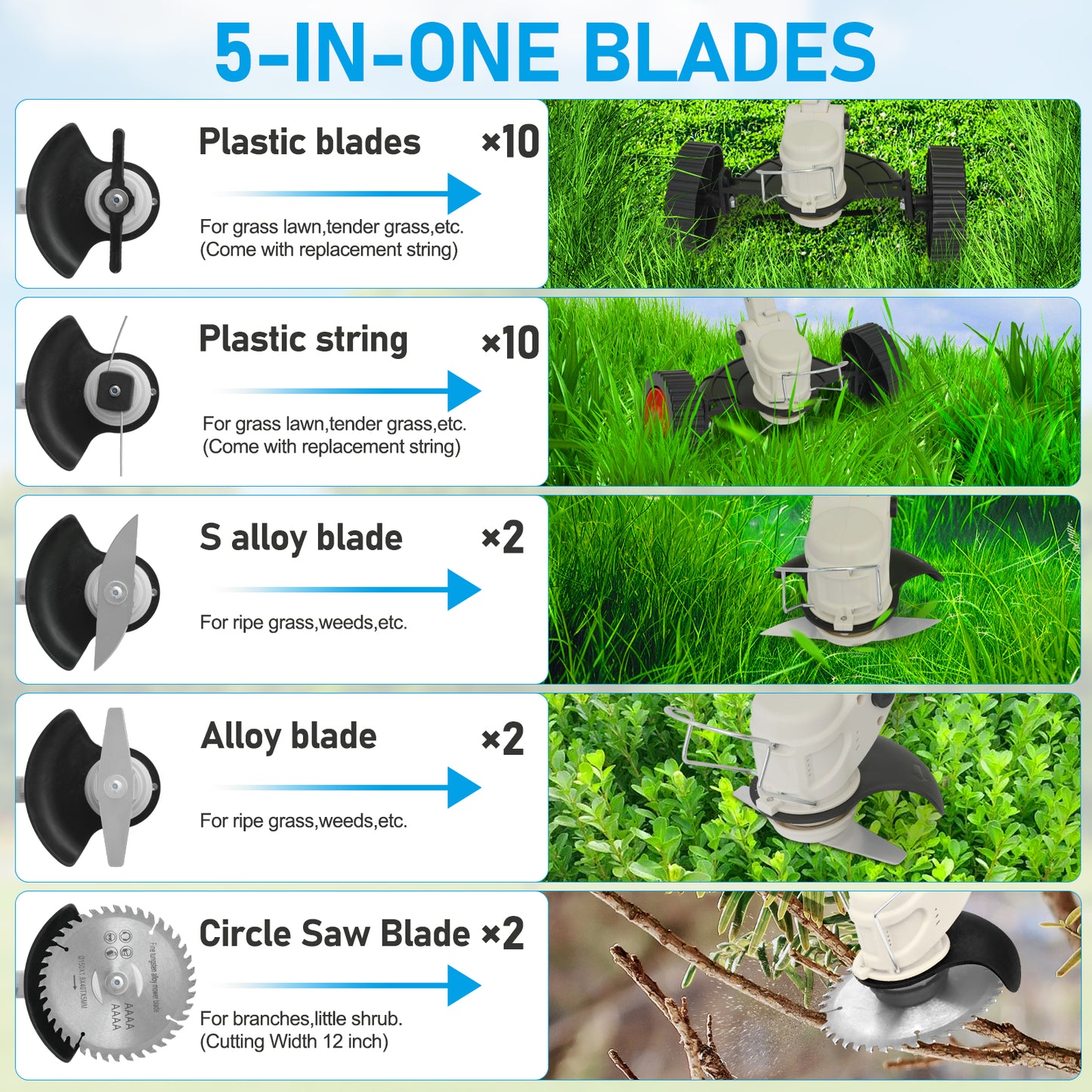 Weed?Trimmer?Cordless?with?Dual?Batteries-2000mAh?Weed?Wacker?for?Small?Yards?&?Patio?Cleanup?(White)