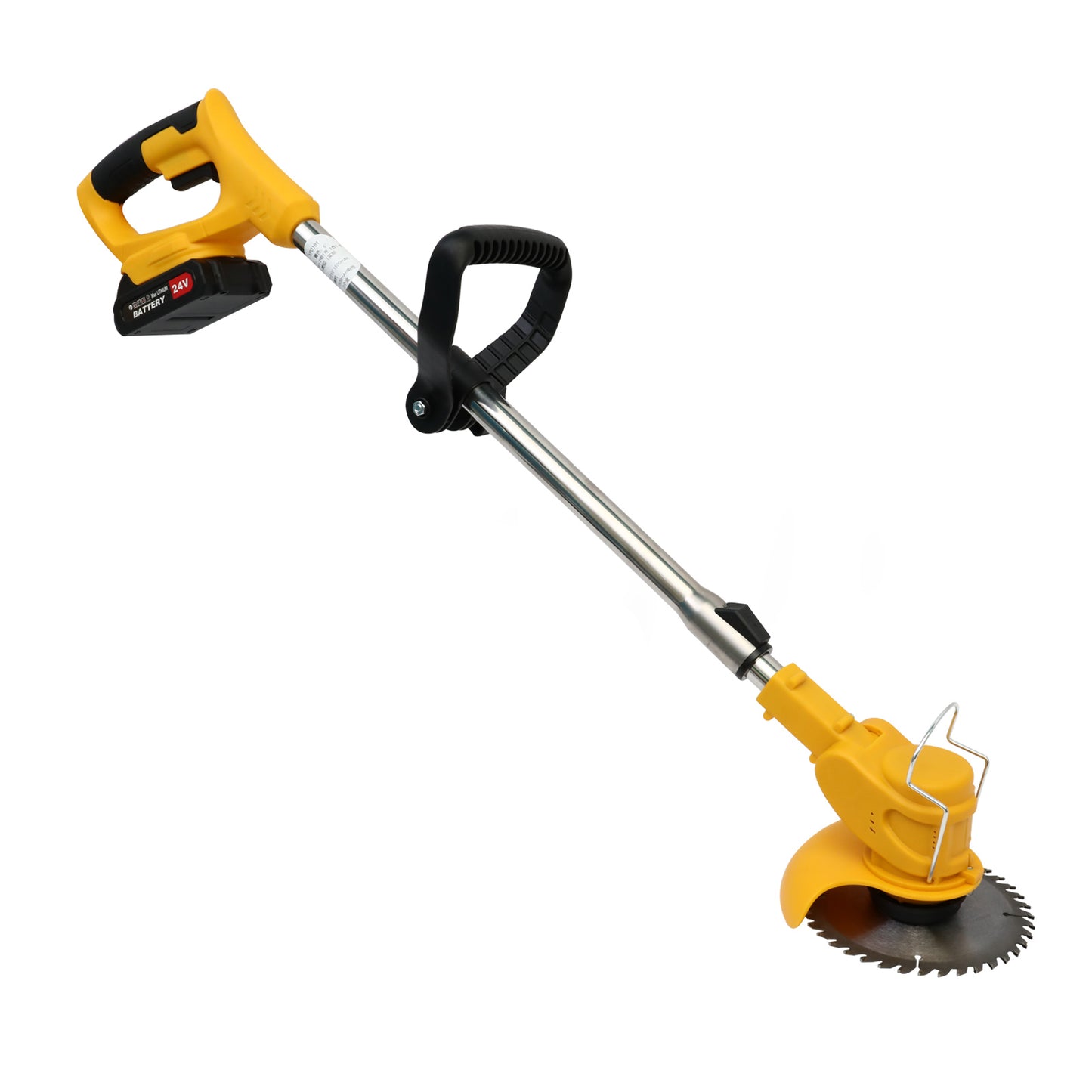 Grass Trimmer, 24V Electric Weed Eater Grass Cutter with 2x2.0A Batteries, 3 in 1 Battery Powered Weed Trimmer with Wheels 3 Types Blades for Yard Garden, Yellow