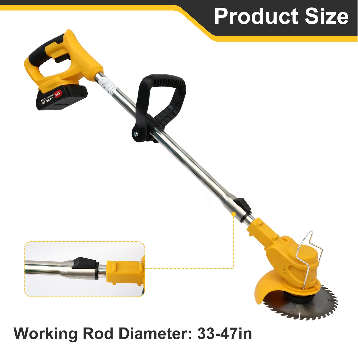 Grass Trimmer, 24V Electric Weed Eater Grass Cutter with 2x2.0A Batteries, 3 in 1 Battery Powered Weed Trimmer with Wheels 3 Types Blades for Yard Garden, Yellow