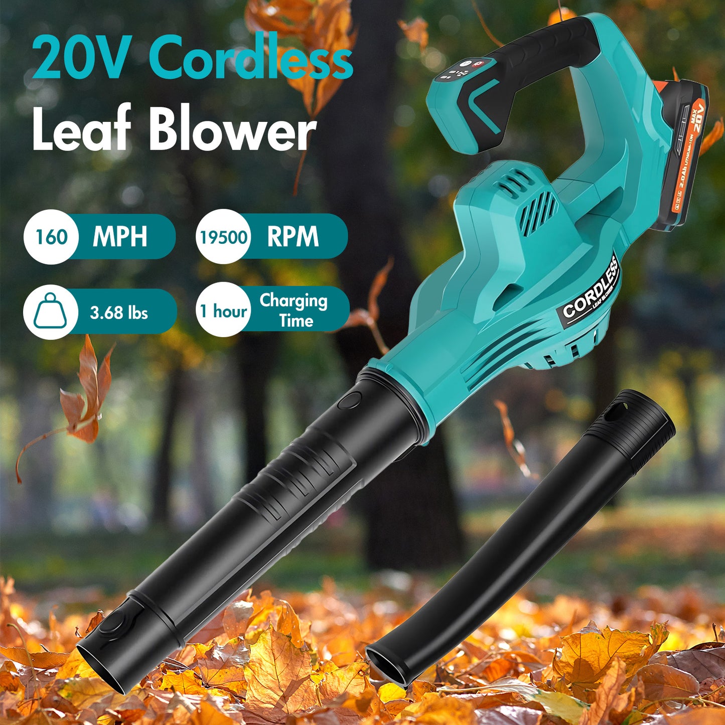 BAOKALER Cordless Leaf Blower, 160MPH 20V Handheld Electric Leaf Blowers with 2 Battery, Lightweight Battery Powered Leaf Blower