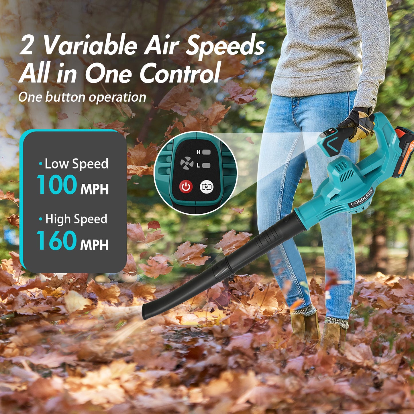 BAOKALER Cordless Leaf Blower, 160MPH 20V Handheld Electric Leaf Blowers with 2 Battery, Lightweight Battery Powered Leaf Blower