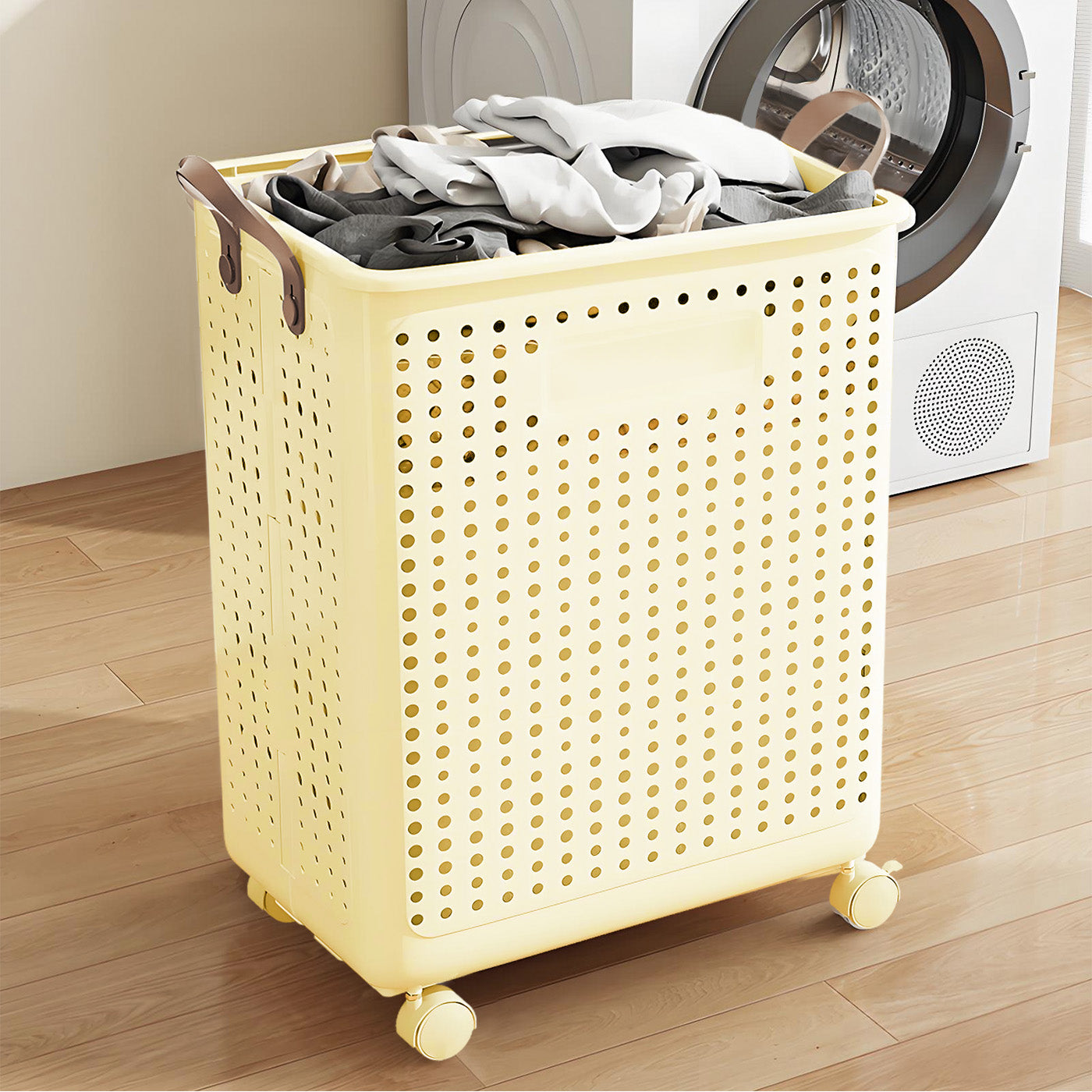 Foldable Multi-Functional Plastic Laundry Basket, Portable Clothing Storage Bin with Wheels, Extra Large, Suitable for Balcony, Bathroom, and Bedroom