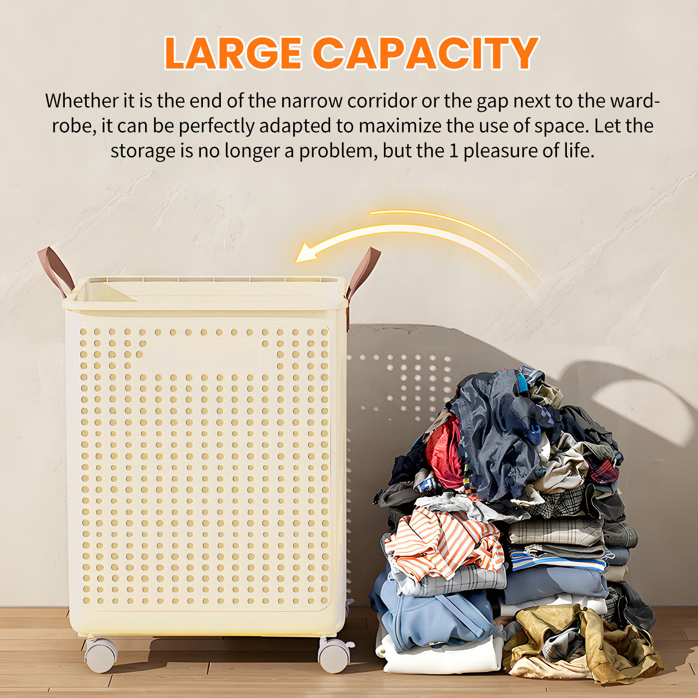 Foldable Multi-Functional Plastic Laundry Basket, Portable Clothing Storage Bin with Wheels, Extra Large, Suitable for Balcony, Bathroom, and Bedroom