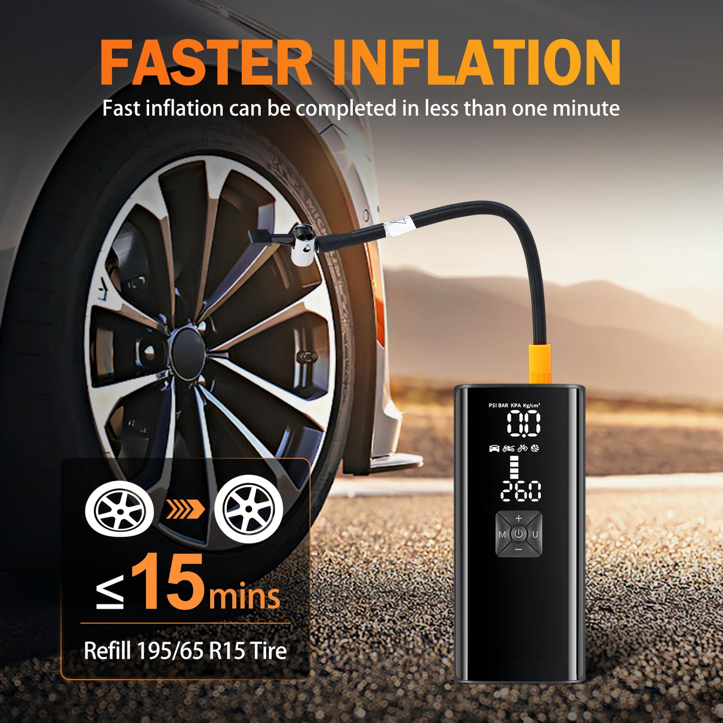 Cordless Air Pump for Car Tires, Airmoto Tire Inflator 150PSI With LCD Pressure Gauge and 6000mAh Battery , Portable Air Compressor for Car, Bike, Ball, Motorcycle