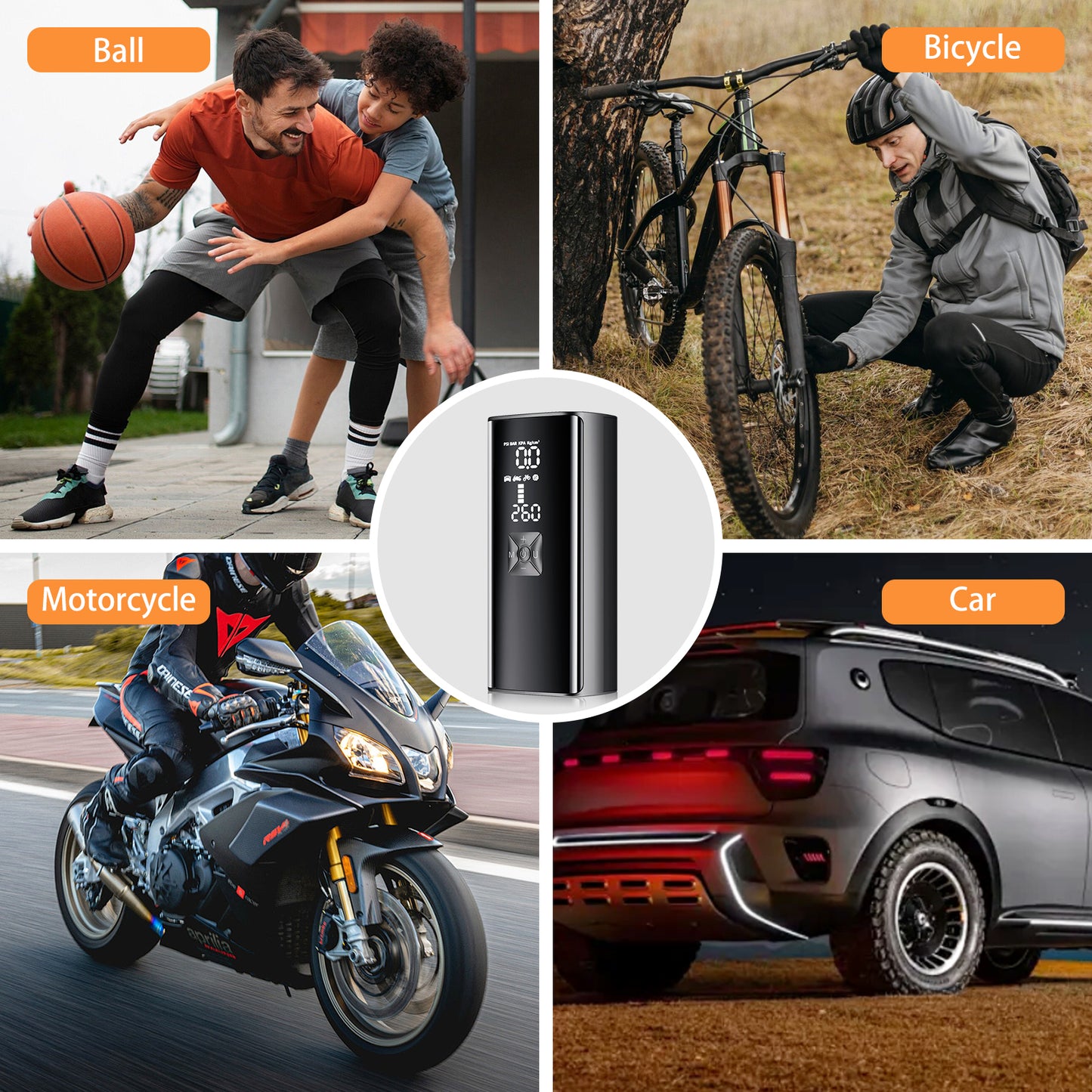 Cordless Air Pump for Car Tires, Airmoto Tire Inflator 150PSI With LCD Pressure Gauge and 6000mAh Battery , Portable Air Compressor for Car, Bike, Ball, Motorcycle