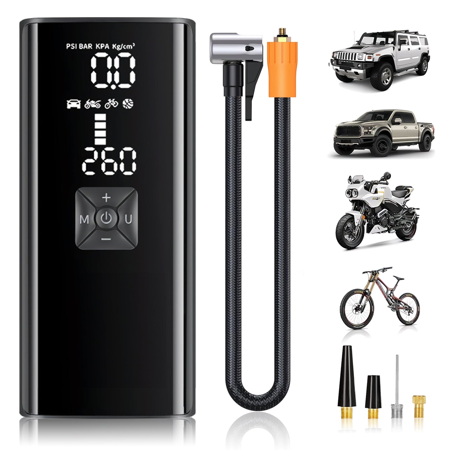 Cordless Air Pump for Car Tires, Airmoto Tire Inflator 150PSI With LCD Pressure Gauge and 6000mAh Battery , Portable Air Compressor for Car, Bike, Ball, Motorcycle