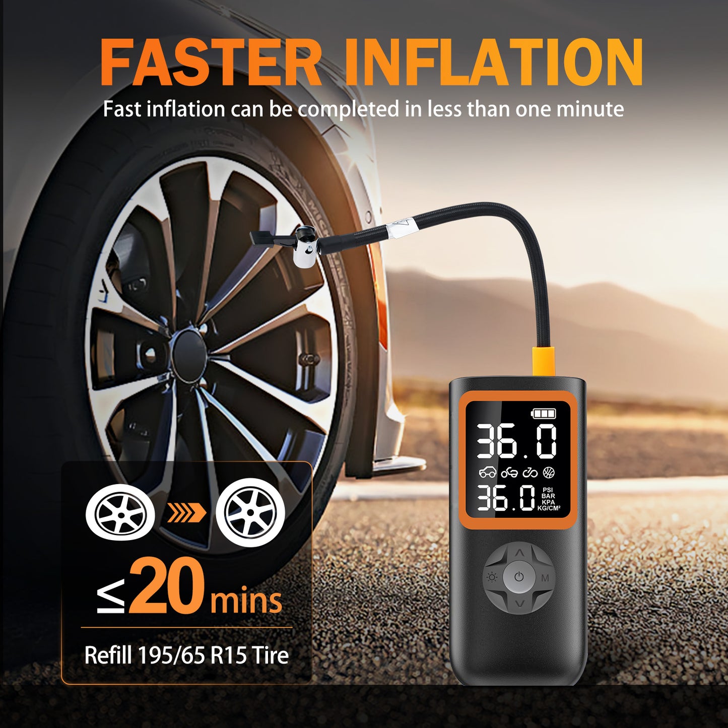 Portable Air Compressor, 160PSI Cordless Car Tire Inflator with Digital Pressure Gauge and LED Light, Auto Air Pump For Compact Car, Motorcycles, Electric Bikes, Ball