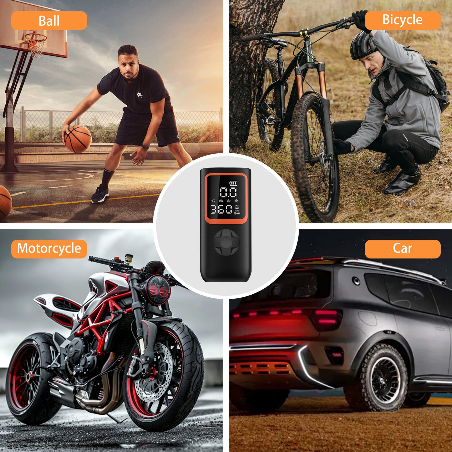 Portable Air Compressor, 160PSI Cordless Car Tire Inflator with Digital Pressure Gauge and LED Light, Auto Air Pump For Compact Car, Motorcycles, Electric Bikes, Ball