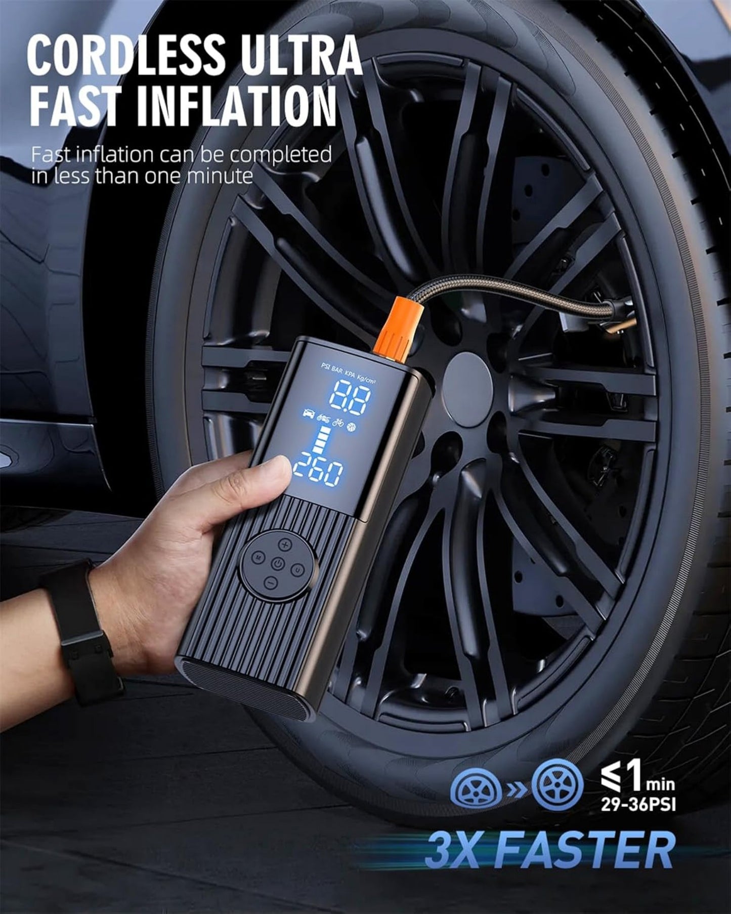 Tire Inflator Portable Air Compressor with Pressure Gauge, Quick Inflation for Car,Motorcycle,Bike,Balls, Rechargeable