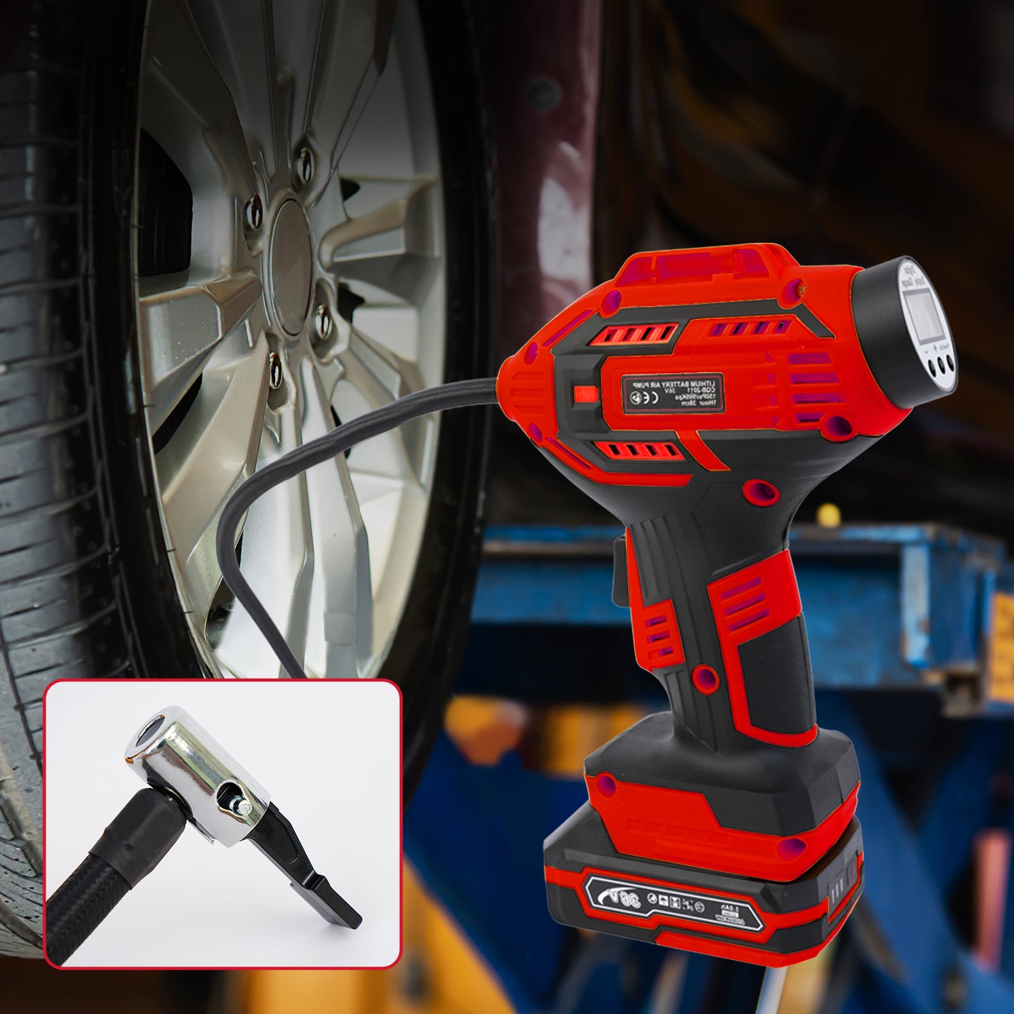 Cordless Tire Inflator Air Compressor, 20V Portable Car Air Pump with Rechargeable Battery and Charger for Cars Motorcycles, Red