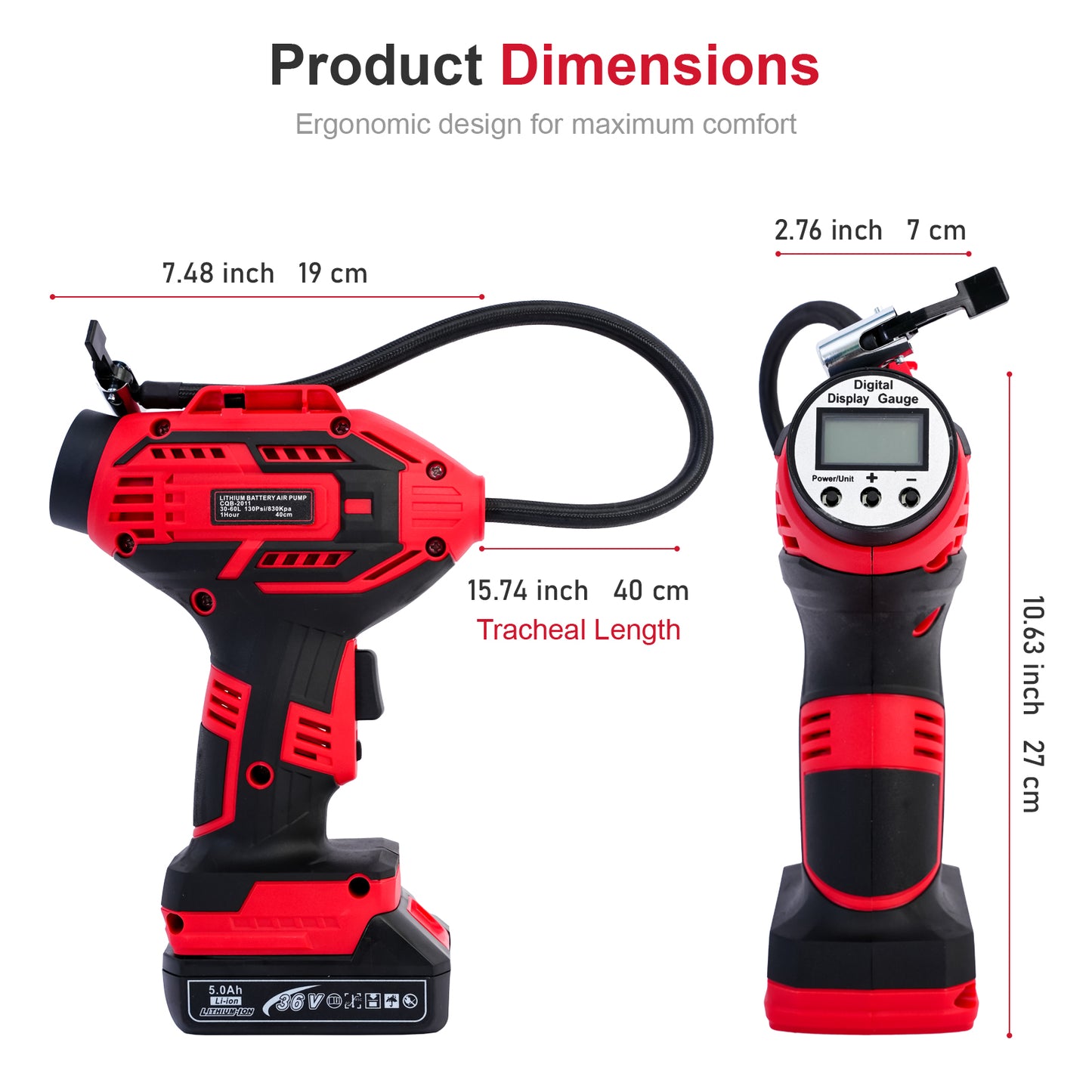 Cordless Tire Inflator Air Compressor, 20V Portable Car Air Pump with Rechargeable Battery and Charger for Cars Motorcycles, Red