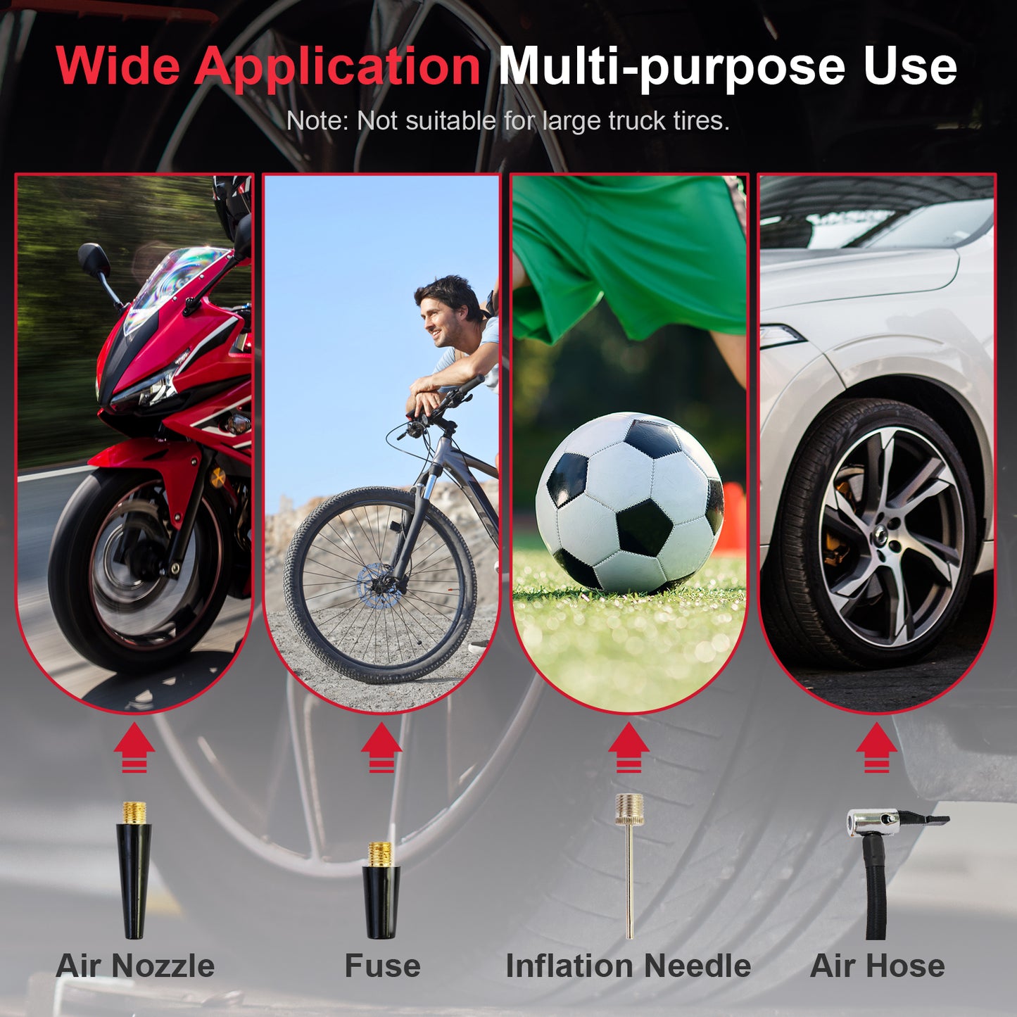 Cordless Tire Inflator Air Compressor, 20V Portable Car Air Pump with Rechargeable Battery and Charger for Cars Motorcycles, Red