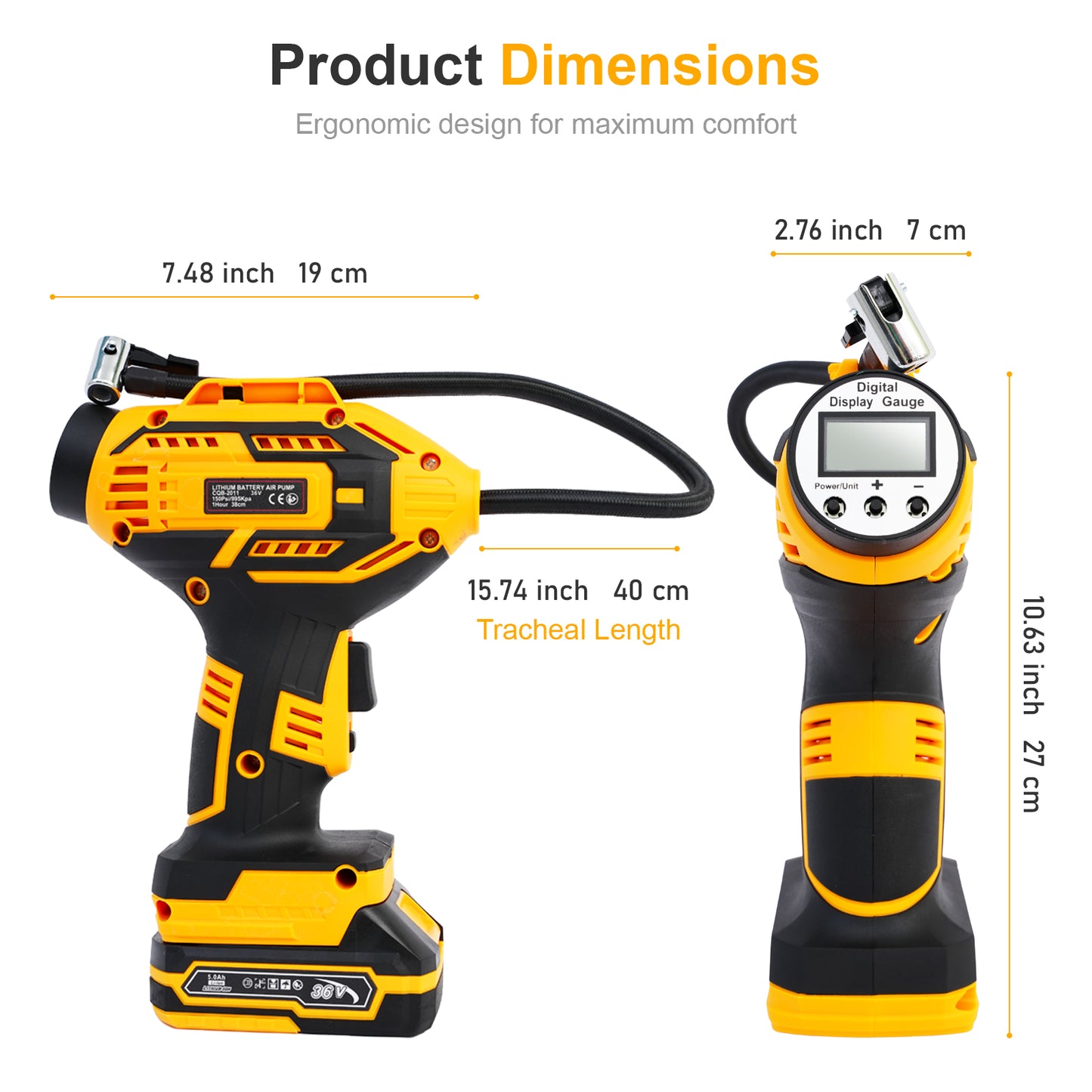 Cordless Tire Inflator Air Compressor, 20V Portable Car Air Pump with Rechargeable Battery and Charger for Cars Motorcycles, Yellow