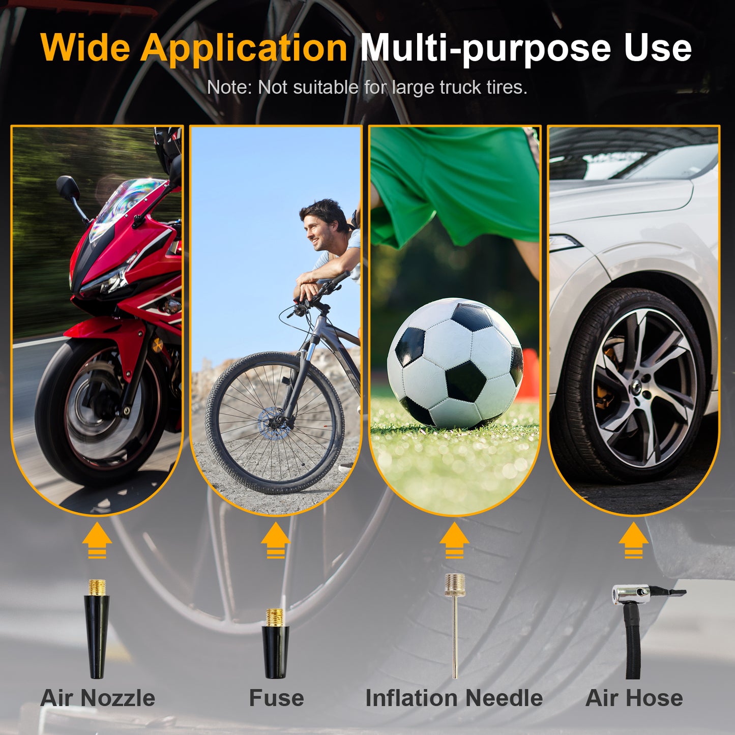 Cordless Tire Inflator Air Compressor, 20V Portable Car Air Pump with Rechargeable Battery and Charger for Cars Motorcycles, Yellow