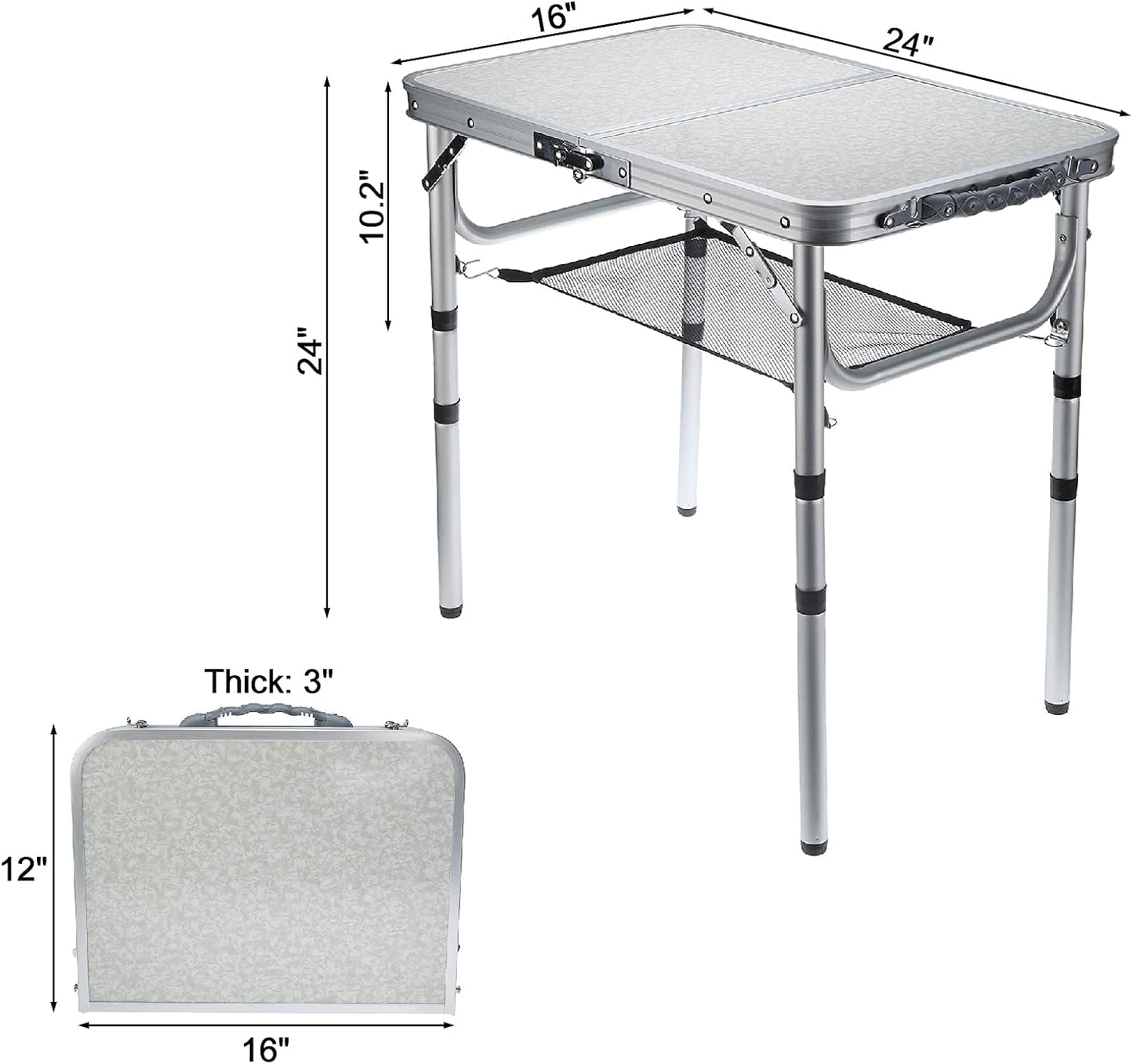 Folding Camp Table with Adjustable Height Legs, Indoor Outdoor Lightweight Portable Aluminum Dining Table for Picnic Camping