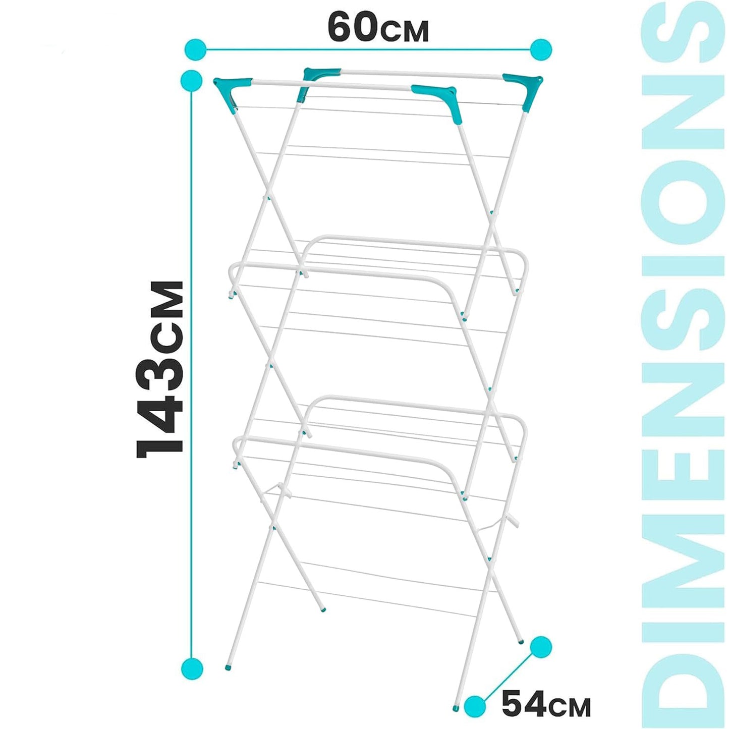 Clothes Drying Rack, 3 Tier Indoor and Outdoor Clothes Drying Rack, Lightly Textured Non Slip Rungs, White