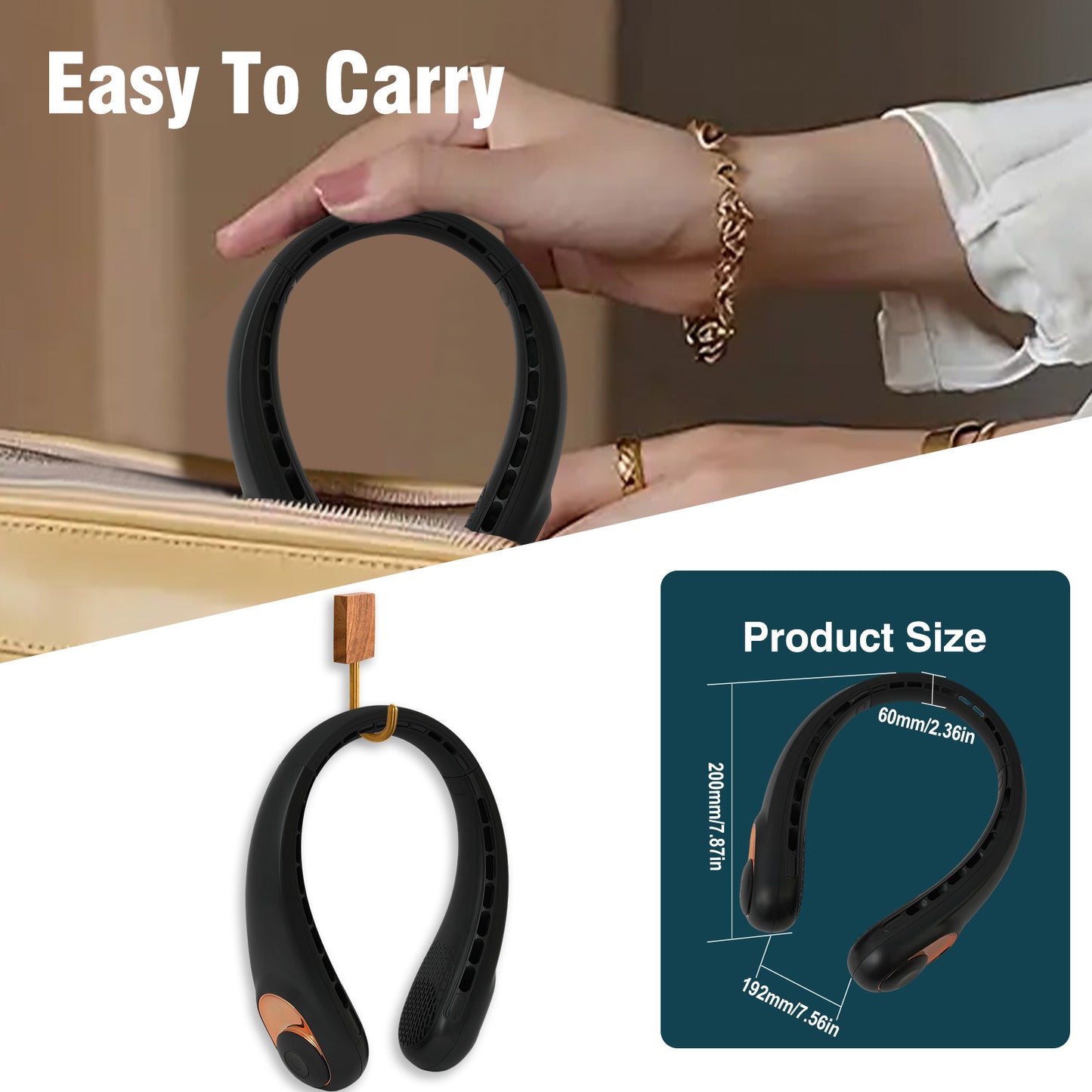 BAOKALER Neck Fan, Portable Personal Fan with 4000mAh USB-C Fast Charge, 360¡ã Cooling Hands-Free Fan, Ultra-Quiet Wearable Neck Cooler Perfect for Indoor/Outdoor Black (2 Pack)