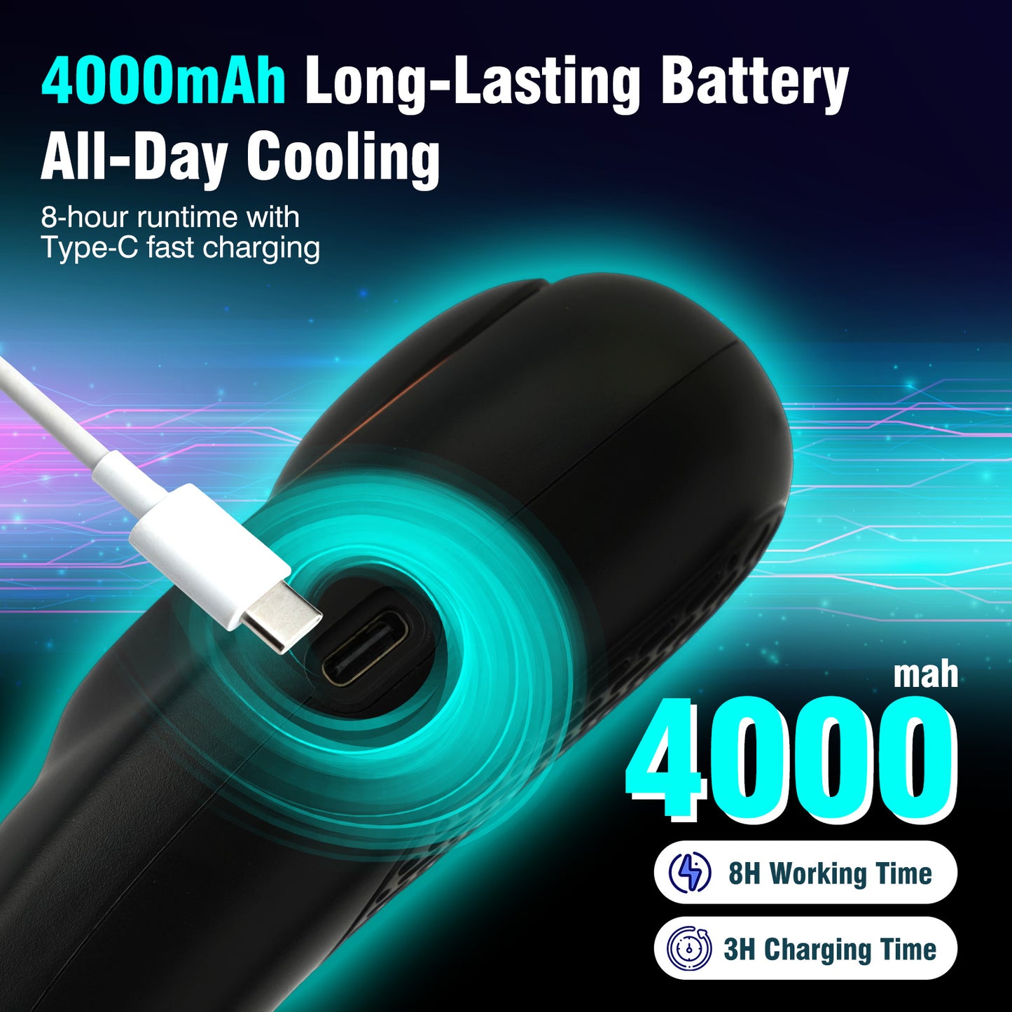 BAOKALER Neck Fan, Portable Personal Fan with 4000mAh USB-C Fast Charge, 360¡ã Cooling Hands-Free Fan, Ultra-Quiet Wearable Neck Cooler Perfect for Indoor/Outdoor Black (2 Pack)
